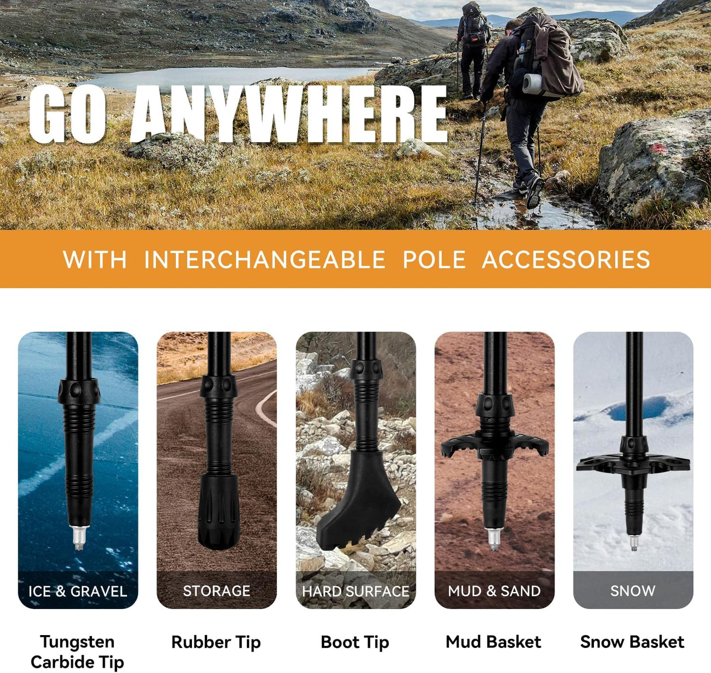 Collapsible Hiking Poles, Lightweight Aluminum Adjustable Walking Poles,Carbon Fiber Trekking Poles with Flip Lock and EVA Grips Suitable for All Kinds of Travel