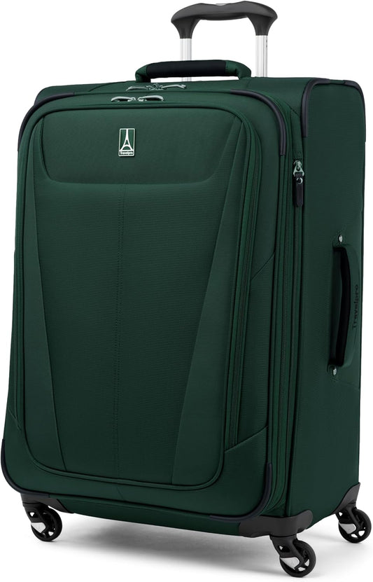 Travelpro Maxlite 5 Softside Expandable Luggage with 4 Spinner Wheels, Lightweight Suitcase, Men and Women, Forest Green, Checked-Medium 25-Inch