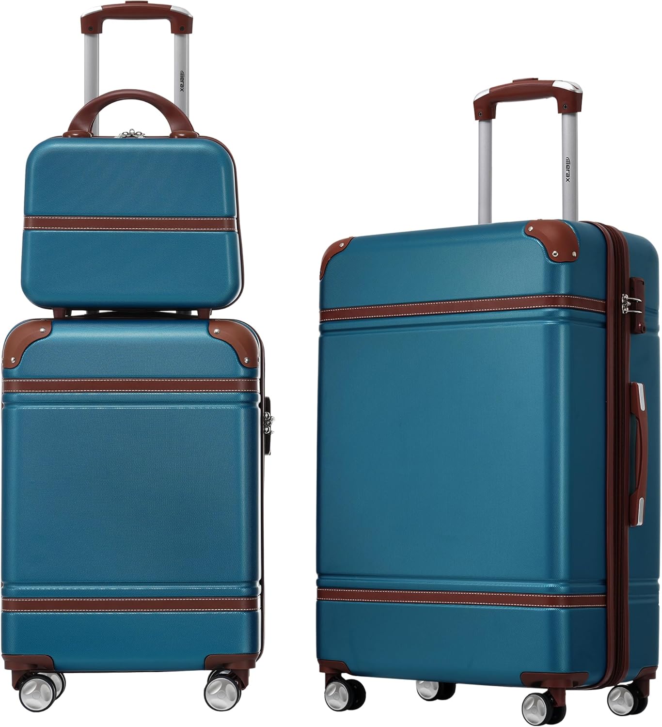 Merax Luggage Set 2 Piece Suitcase Set with Cosmetic Case Expandable Spinner Wheels Vintage Luggage Sets(Blue, 20"+24")