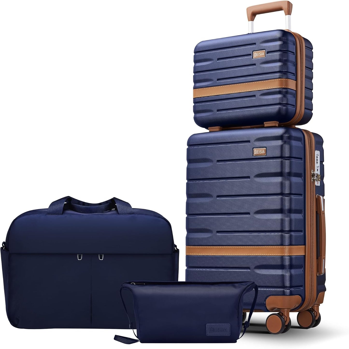 Luggage Sets 4 Piece with TSA Lock Hardside PC+ABS Carry On expandable Suitcase with Spinner Wheels Lightweight Rolling Travel Luggage Sets with YKK Zippers(Navy, 4 Piece Sets(14/20/DB/TB))