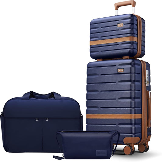 Luggage Sets 4 Piece with TSA Lock Hardside PC+ABS Carry On expandable Suitcase with Spinner Wheels Lightweight Rolling Travel Luggage Sets with YKK Zippers(Navy, 4 Piece Sets(14/20/DB/TB))