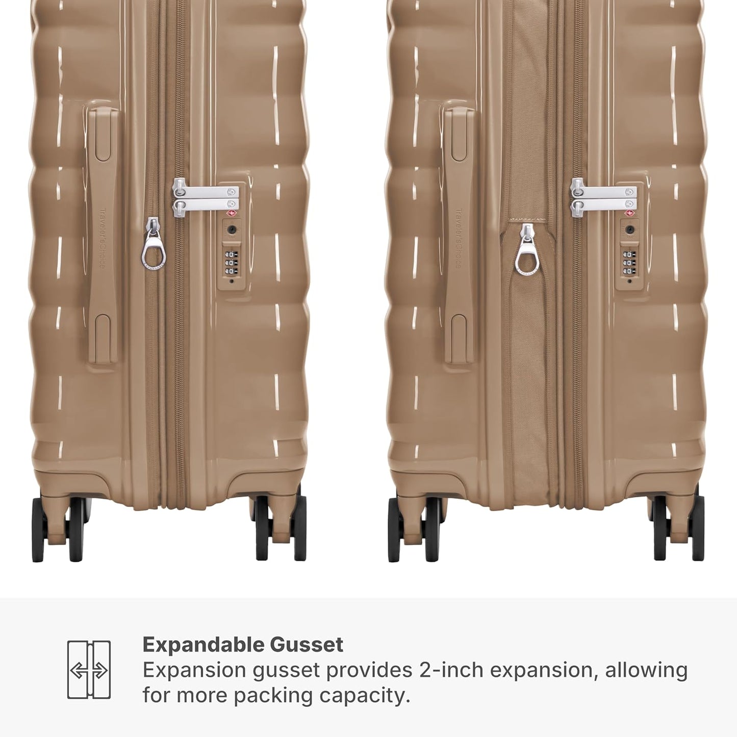 Traveler's Choice Edinburgh II Hardside Spinner Luggage with TSA Lock, Sand, 2 Piece (21/29)