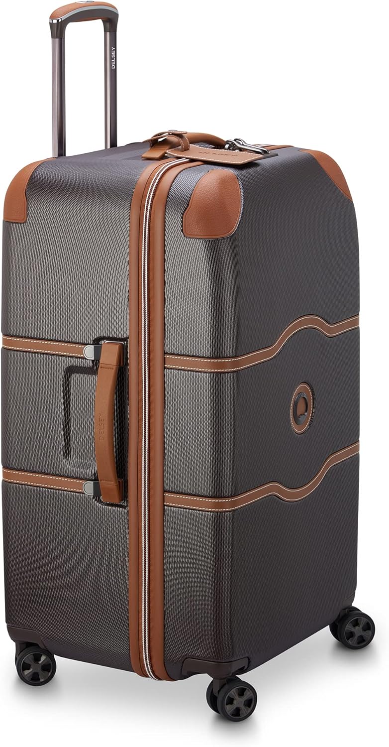 DELSEY PARIS Chatelet Air 2.0 Hardside Luggage Trunk with Spinner Wheels, Chocolate Brown, Checked-26 Inch