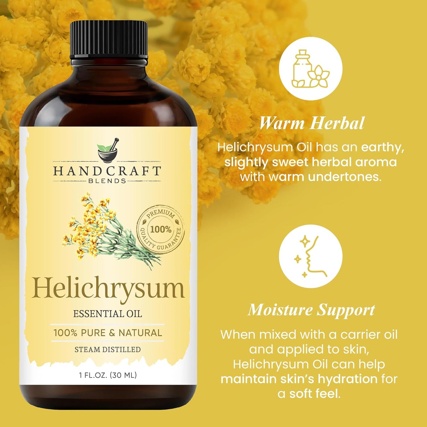 Handcraft Blends Helichrysum Essential Oil – 1 Fl Oz – 100% Pure and Natural – Premium Grade Essential Oil for Diffuser and Aromatherapy, Skin, Massage, Candle and Soap Making Fragrance
