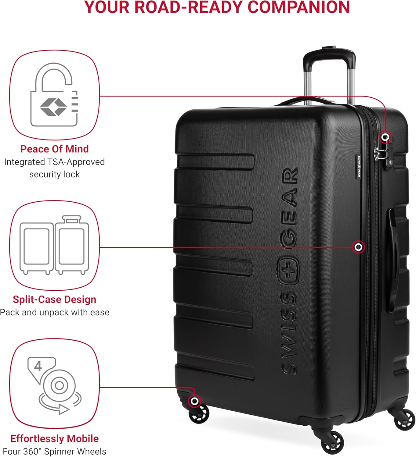 SwissGear 7366 Hardside Expandable Luggage with Spinner Wheels, Black, 2-Piece Set (Weekender/27)