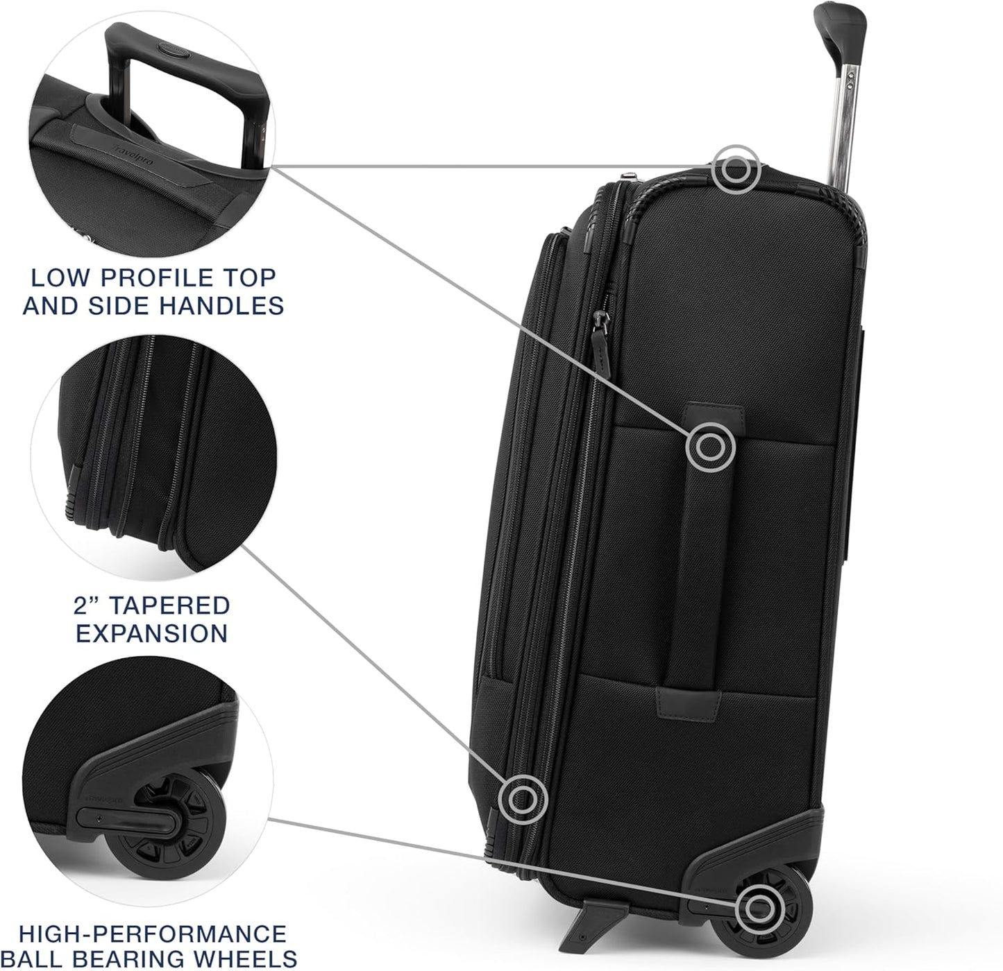 Travelpro Crew Classic Lightweight Softside Expandable Carry on Luggage, 2 Wheel Upright Rollaboard Suitcase, Men and Women, Carry On 22-Inch, Black