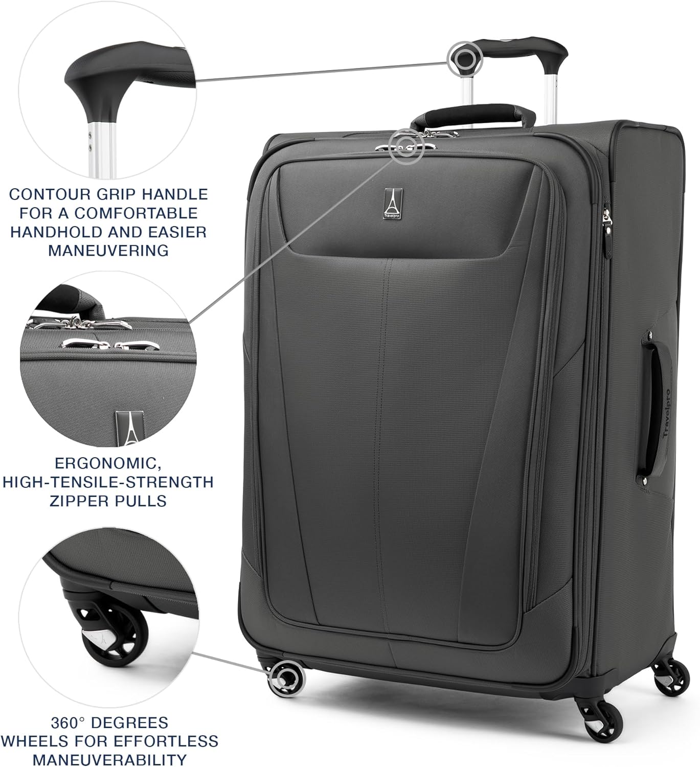 Travelpro Maxlite 5 Softside Expandable Luggage with 4 Spinner Wheels, Lightweight Suitcase, Men and Women, Shadow Grey, Checked-Large 29-Inch