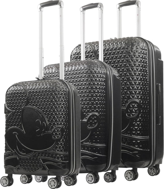 FUL Disney 3 Piece Rolling Luggage Set, Hardshell Suitcases with Spinner Wheels, Mickey Mouse-Black