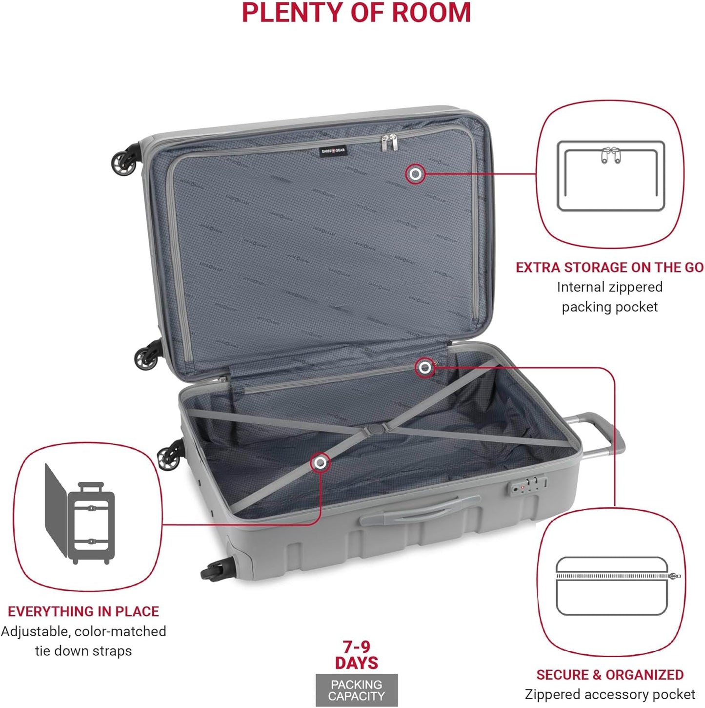 SwissGear 7366 Signature Hardside Expandable Luggage with Spinner Wheels, TSA Lock, Grey, Checked-Large 27-Inch