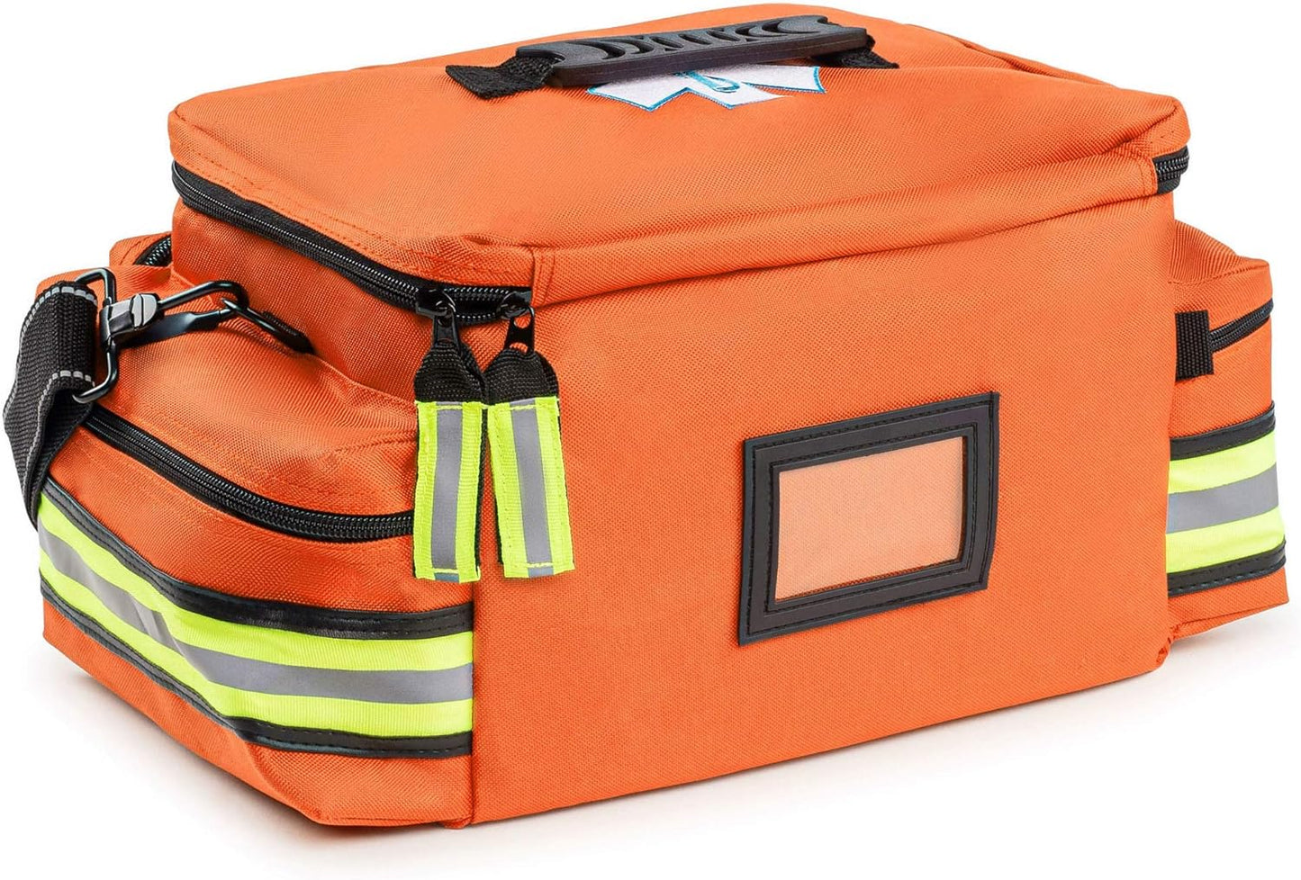 Scherber First Responder Fully-Stocked Professional Essentials EMT/EMS Trauma Kit | HSA/FSA Approved | Reflective Bag w/8 Zippered Pockets & Compartments & 200+ First Aid Supplies - Orange