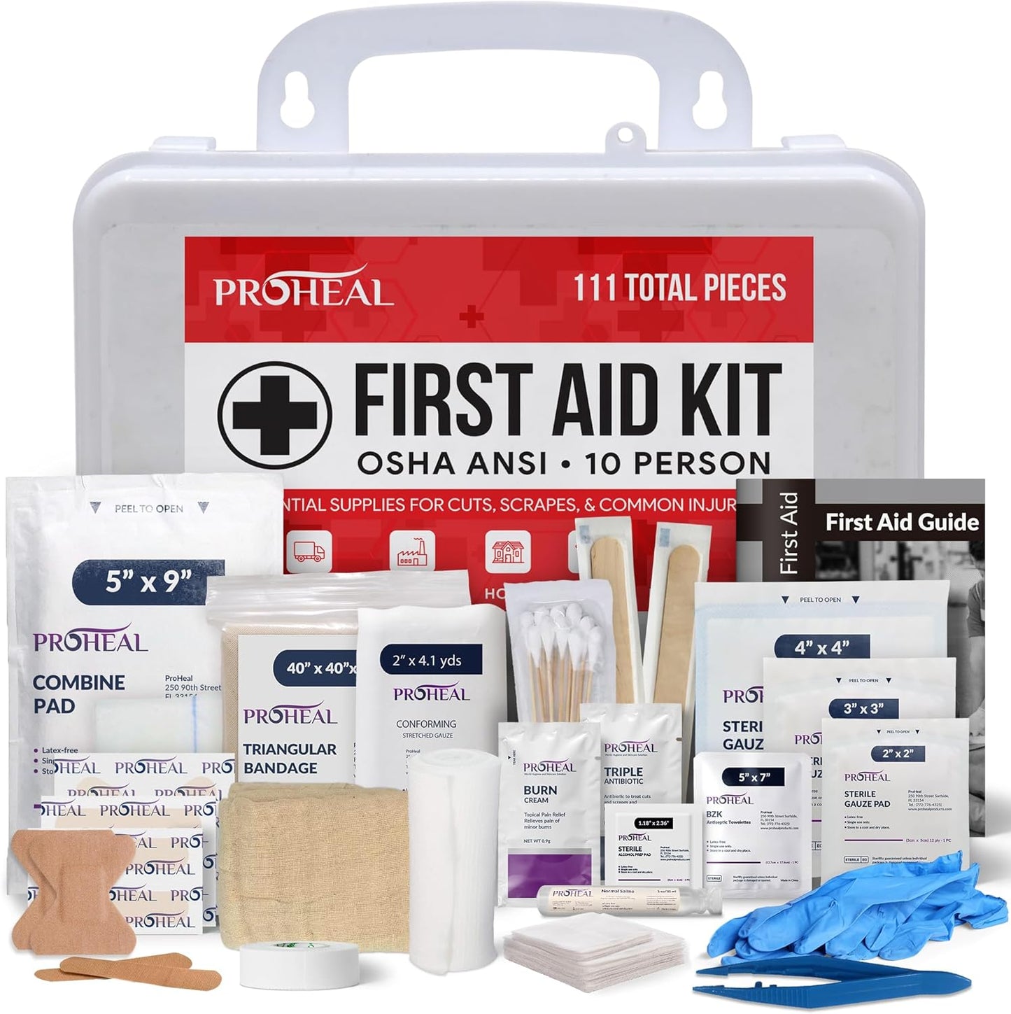 OSHA Compliant First Aid Kit - 10 Person, Type III, ANSI Class A Emergency Kit for Truck, Car, Construction Site - 111 Essential First Aid Supplies