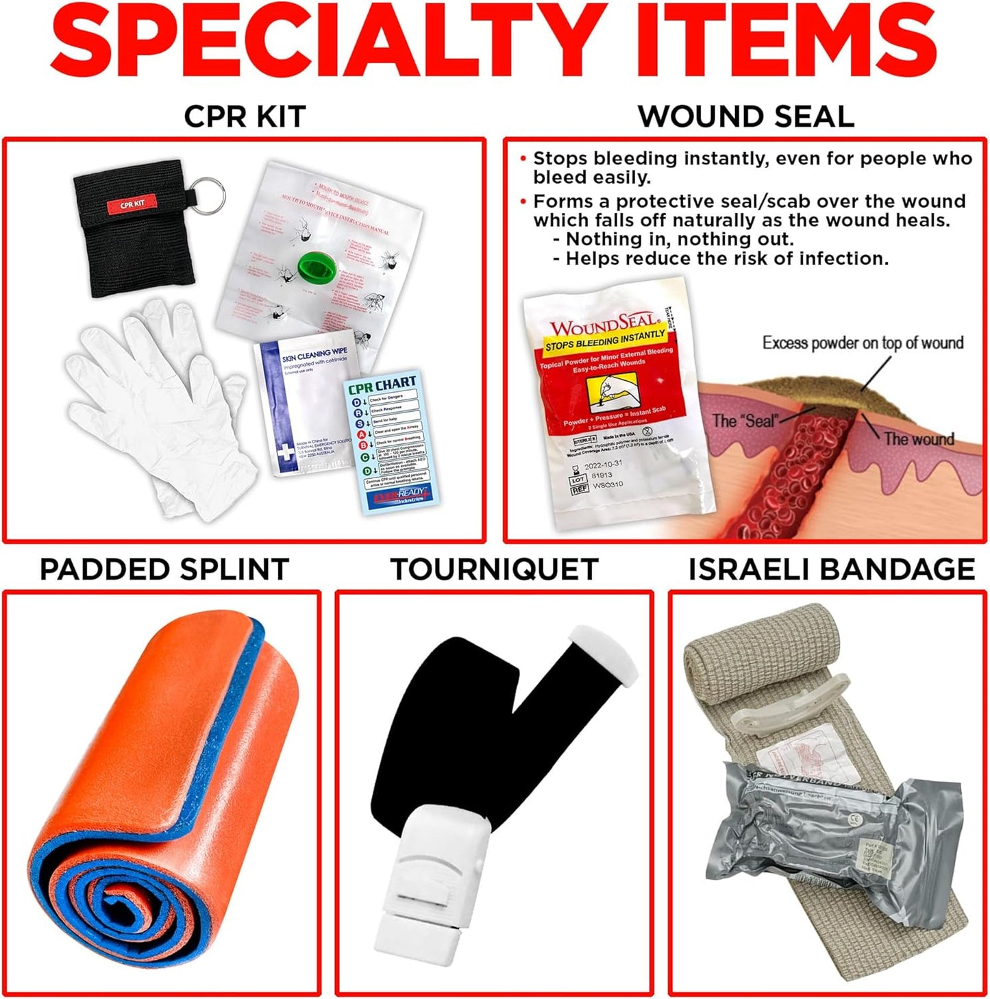 Ever-Ready Industries Premium Trauma First Aid Kit for Outdoors, Workplace, and Home - Exceed OSHA Guidelines and ANSI 2009 Standards - 240 Pieces - Includes Bonus Travel Kit