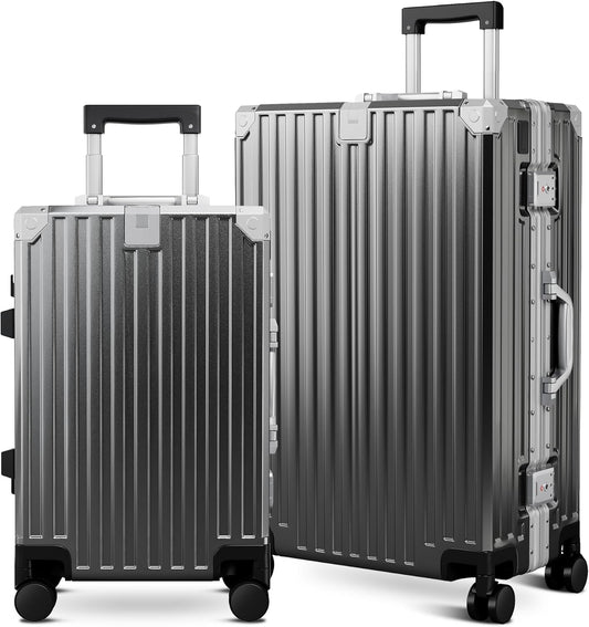 ALPHA CAMP 2 Piece Luggage Sets With Dual Layer Aluminum Frame, TSA Locks, 3-Layer PC 20" Carry-on 24" Checked Lightweight Hardside Zipperless Suitcase Sets, Type-C USB Charging Port, Cup Holder