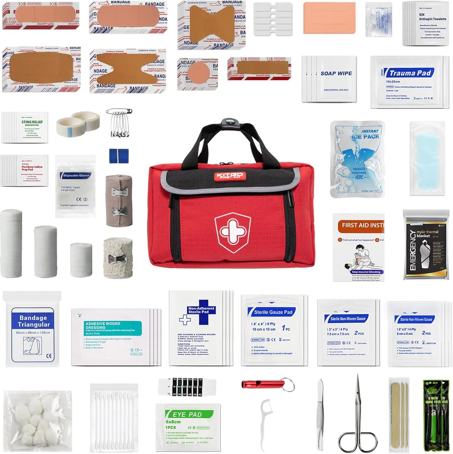 First Aid Kits - Emergency Medical Kit with 218 Pcs Medical Supplies, Sports First Aid Kits, Waterproof Trauma Kit for Car, Home, Businesses, Camping, Hiking, Adventure
