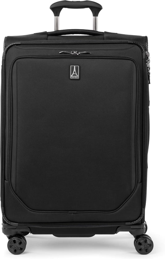 Travelpro Crew Classic Lightweight Softside Expandable Checked Luggage, 8 Wheel Spinner Suitcase, TSA Lock, Men and Women, Checked Medium 25-Inch, Black