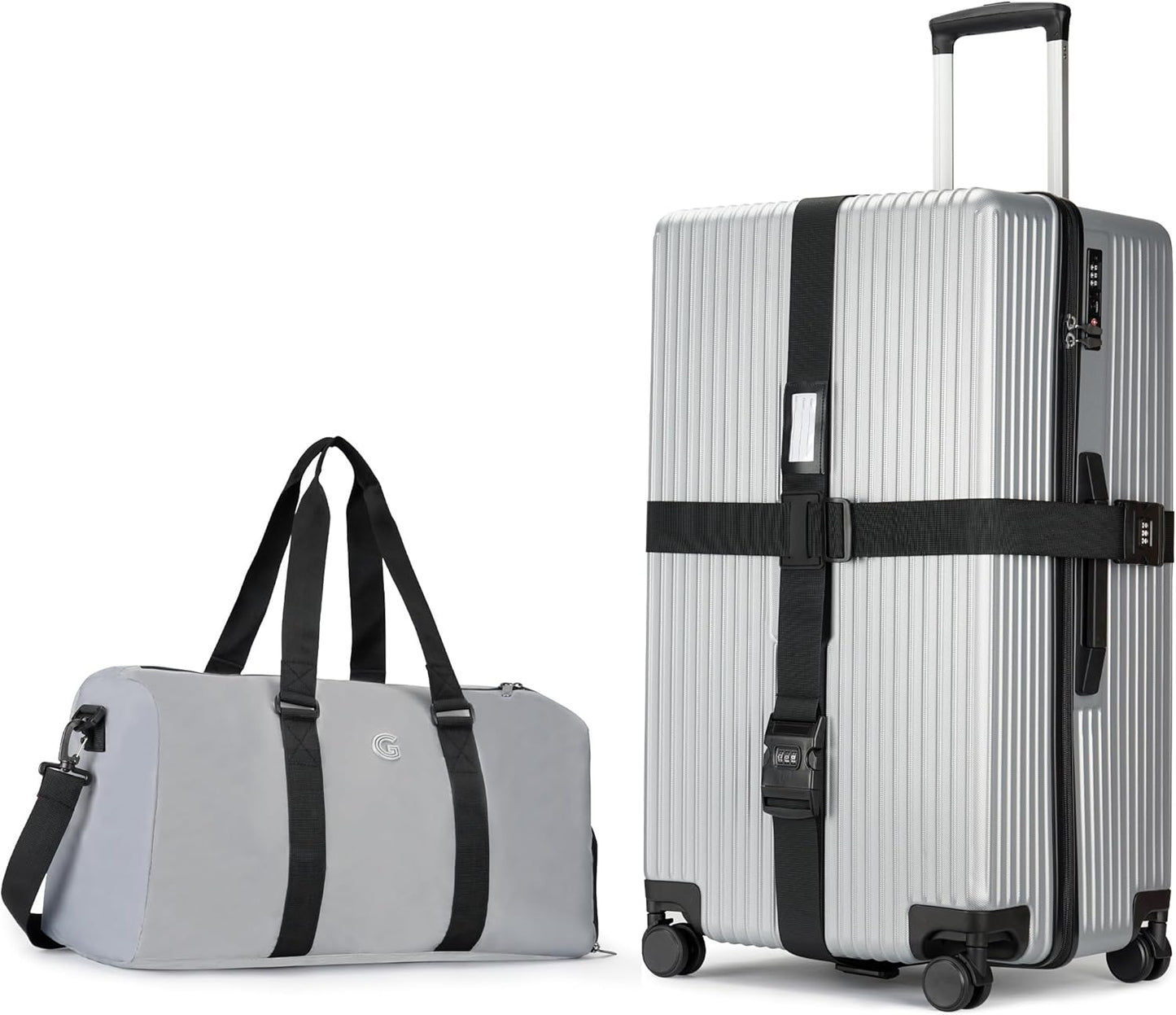 PRIMICIA ginzatravel Suitcase, 28 inch suitcase with wheel & Travel Bag & Suitcase Strap, Scratch resistant texture Lightweight PC material, TSA lock (Star Silver (combination))