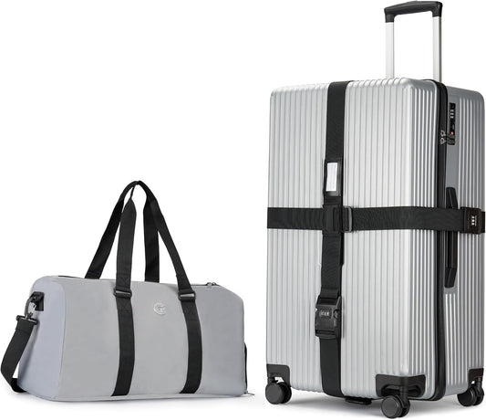 PRIMICIA ginzatravel Suitcase, 28 inch suitcase with wheel & Travel Bag & Suitcase Strap, Scratch resistant texture Lightweight PC material, TSA lock (Star Silver (combination))