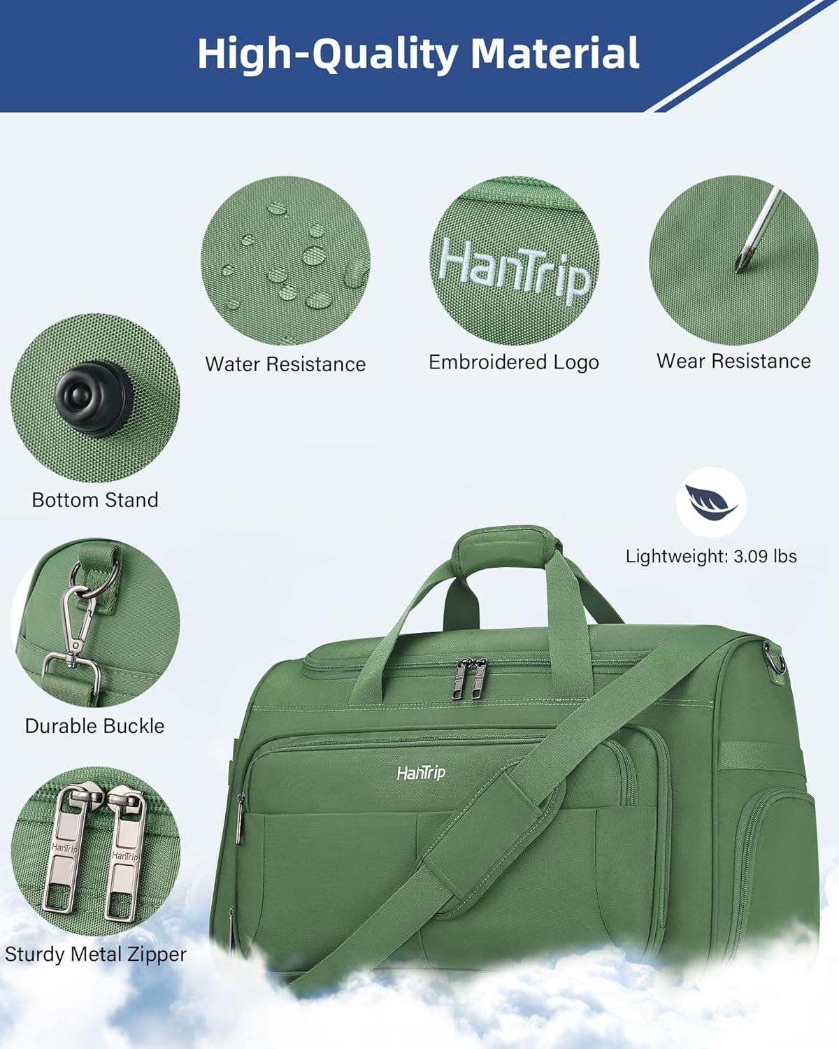 Carry on Duffel Bag Foldable Duffle Bags for Travel, Large Personal Item Bags for Airplanes, Weekender Overnight Mens Travel Tote Bag for Women Softside Carry on Luggage (Forest Green)