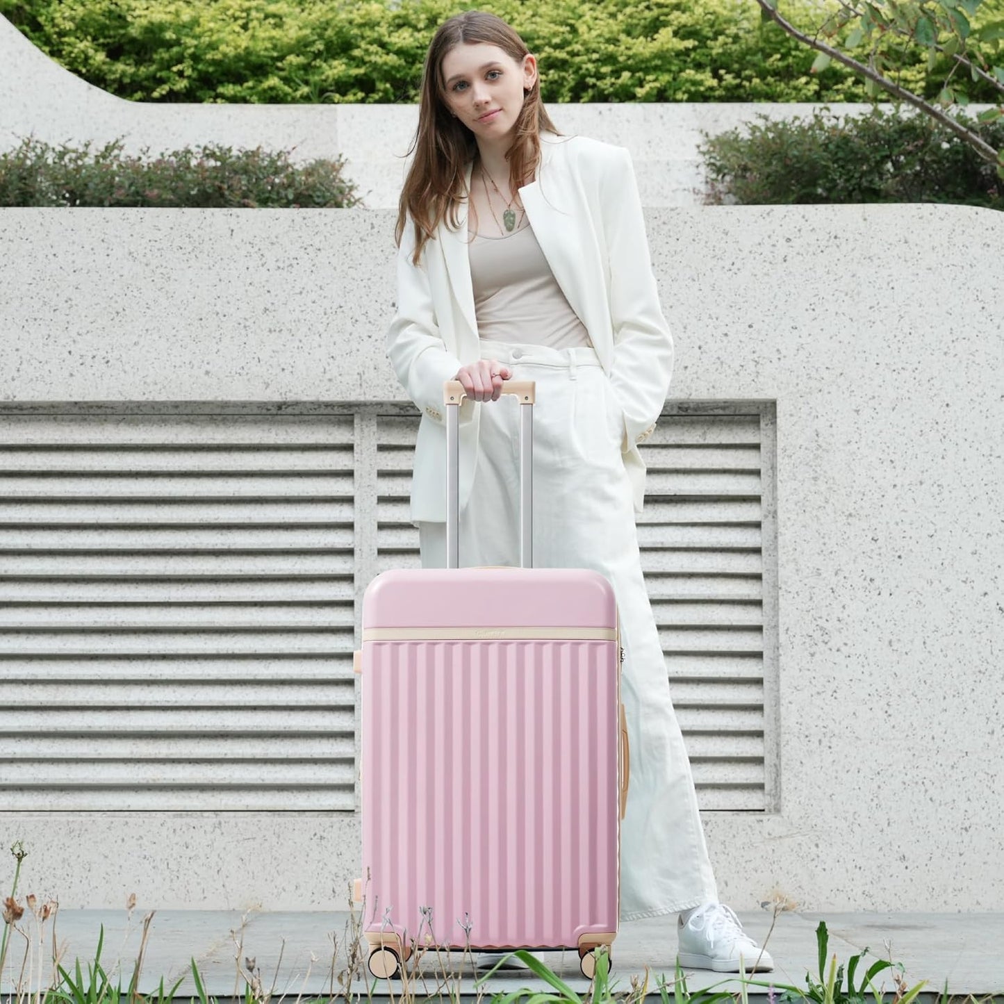 Merax 3 Piece Luggage Sets, Hardside Lightweight Carry on Suitcase,Durable Expandable Luggage with Travel Bags Spinner Wheels and TSA Lock,Pink