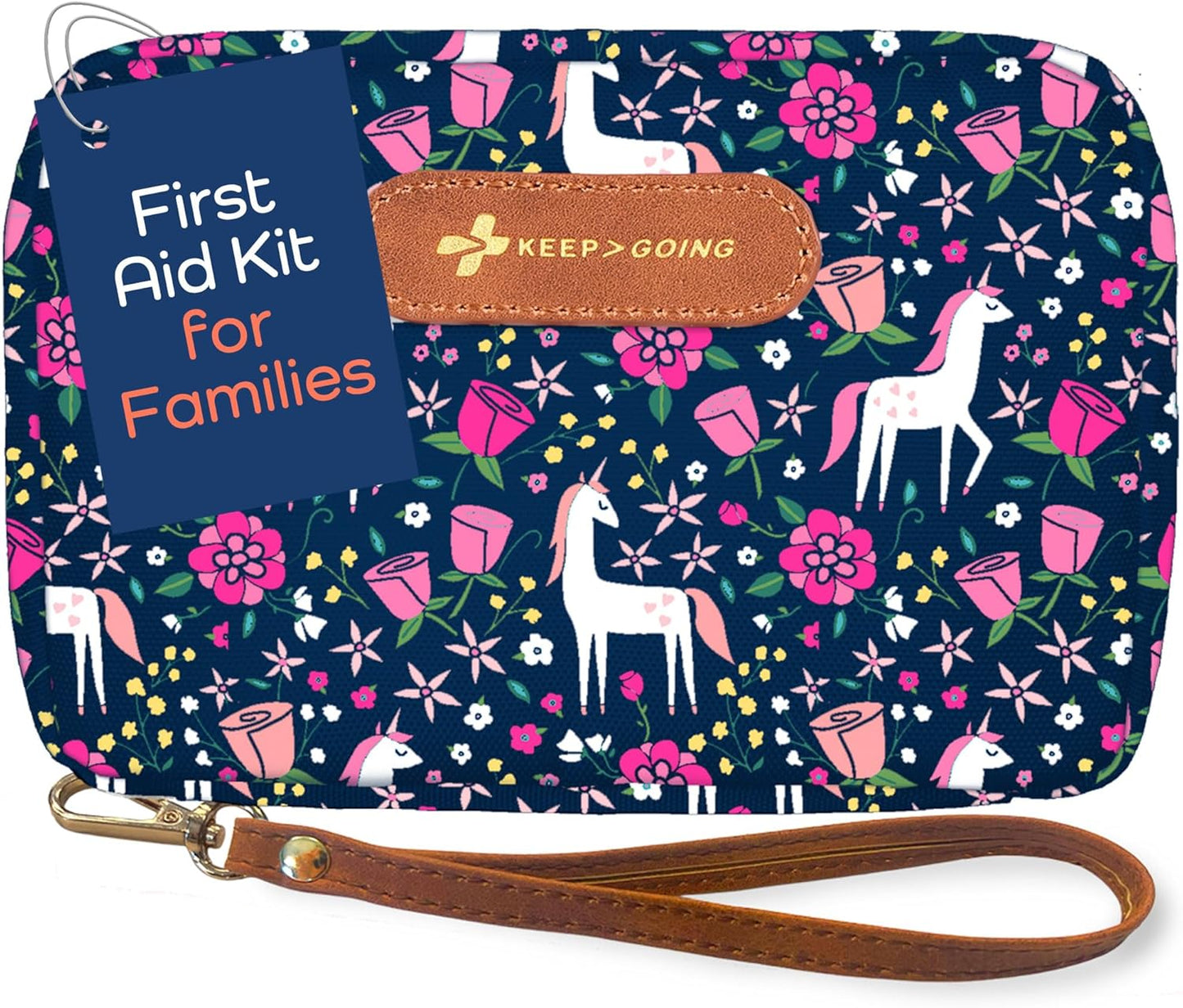 KeepGoing Travel First Aid Kit for Kids – 130 Pc. for Car, Home, Purse, Diaper Bag & Backpack with Latex-Free Bandages - Mini First Aid Kit Travel Size TSA-Approved