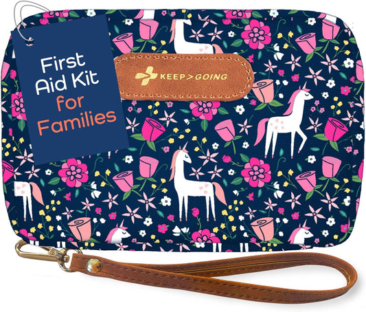 KeepGoing Travel First Aid Kit for Kids – 130 Pc. for Car, Home, Purse, Diaper Bag & Backpack with Latex-Free Bandages - Mini First Aid Kit Travel Size TSA-Approved