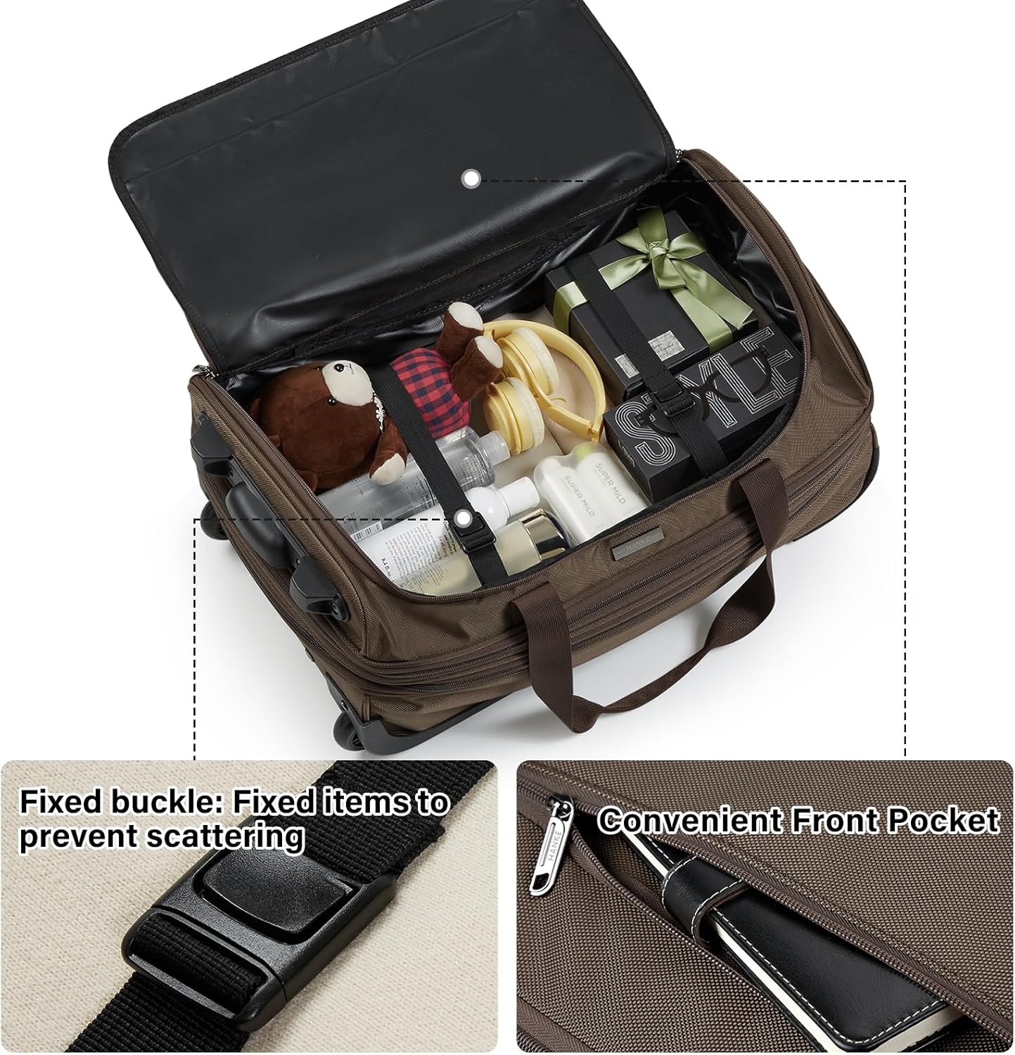 Hanke Expandable Carry On Luggage Suitcases with Wheels Foldable Duffle Bag for Travel Carry On suitcase Weekend Bag for Women Men（Coffee）