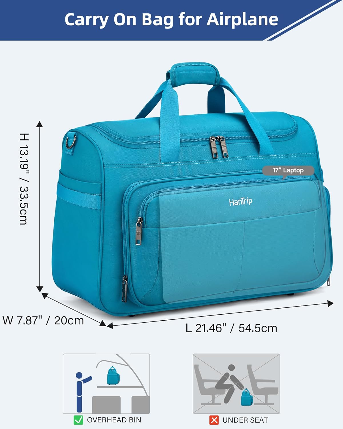 Carry on Duffel Bag Foldable Duffle Bags for Travel, Large Personal Item Bags for Airplanes, Weekender Overnight Mens Travel Tote Bag for Women Softside Carry on Luggage (Caribbean Blue)