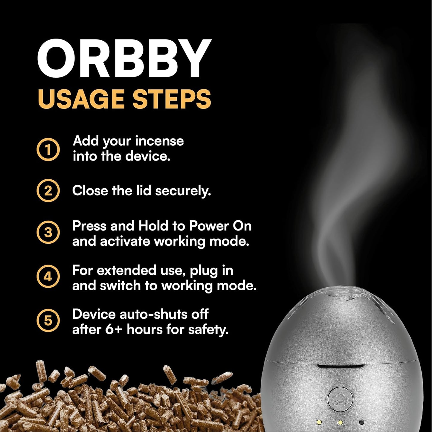 Orbby Scent Diffuser Starter Kit | Mini Portable Desk Diffuser for Office: Electric Incense Burner, Rechargeable Cordless Pet Safe Air Freshener for Home, Flameless (Gray, Inculdes Pellets)