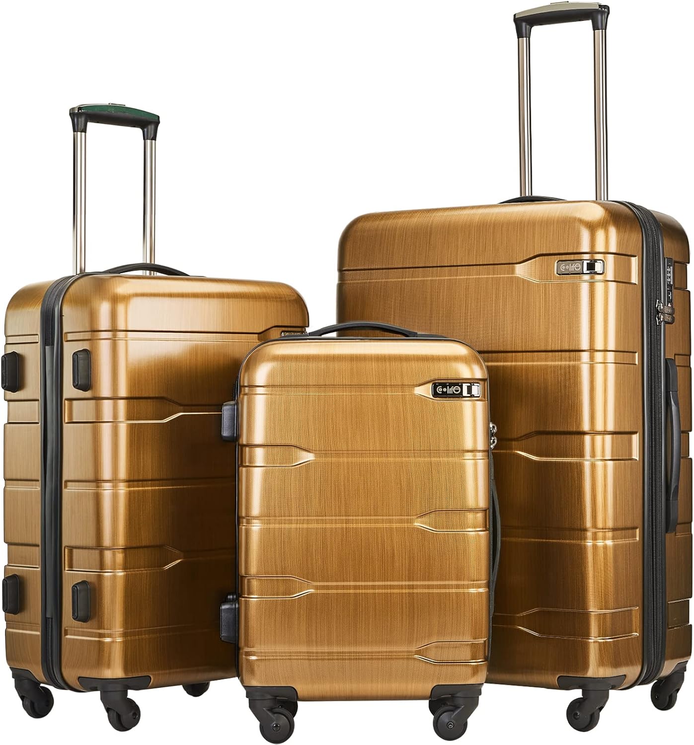 Coolife 3-Piece Luggage Set with Expandable 28-Inch Suitcase, PC+ABS Spinner (20/24/28 Inch, Black Brown)