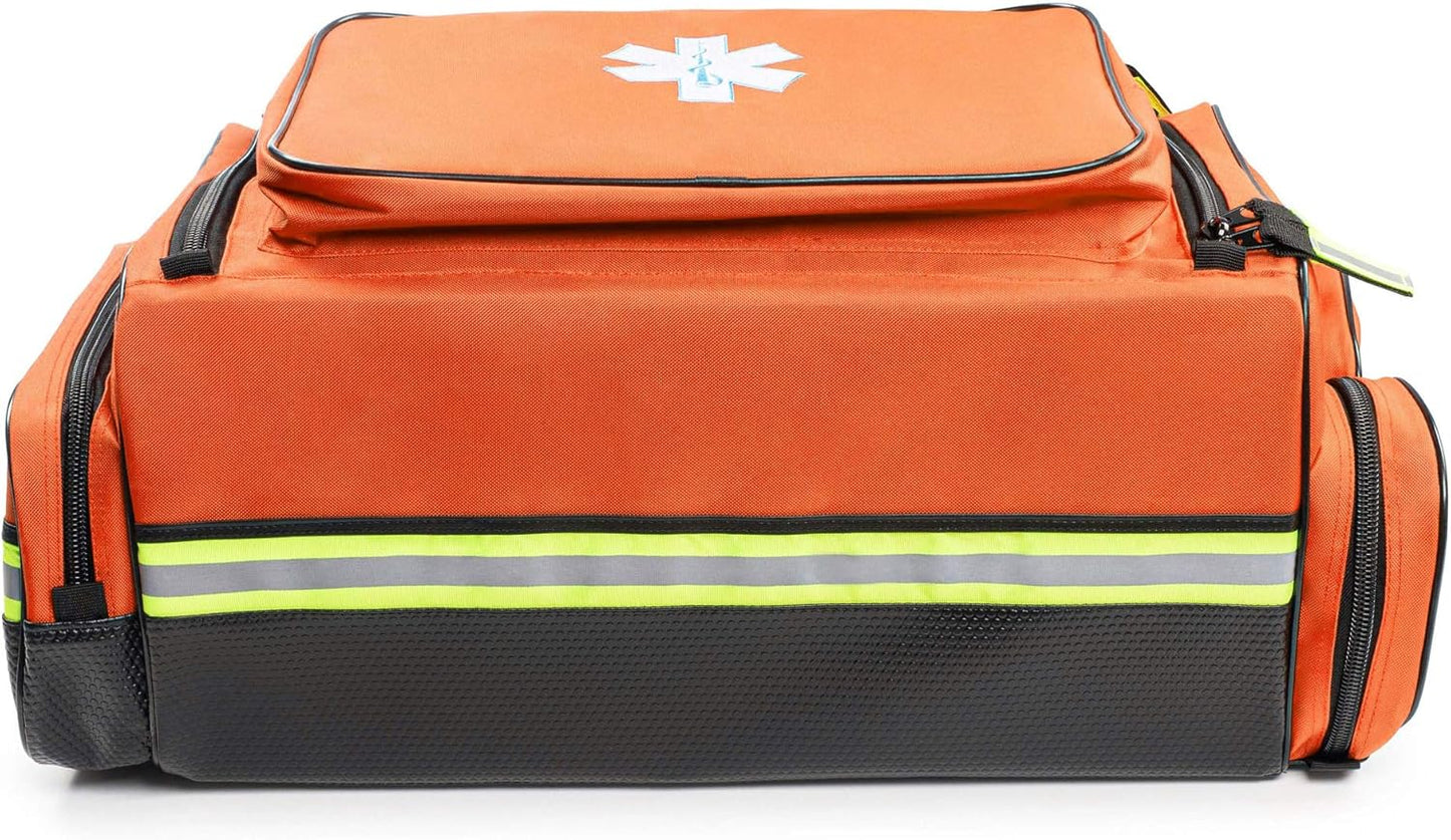 Scherber Fully-Stocked Premium First Responder Bag | HSA/FSA Approved | Large Pro EMT/EMS Trauma, Bleeding & Oxygen Medical Kit | CAT Tourniquet, HyFin Chest Seal & 260+ First Aid Supplies (Orange)