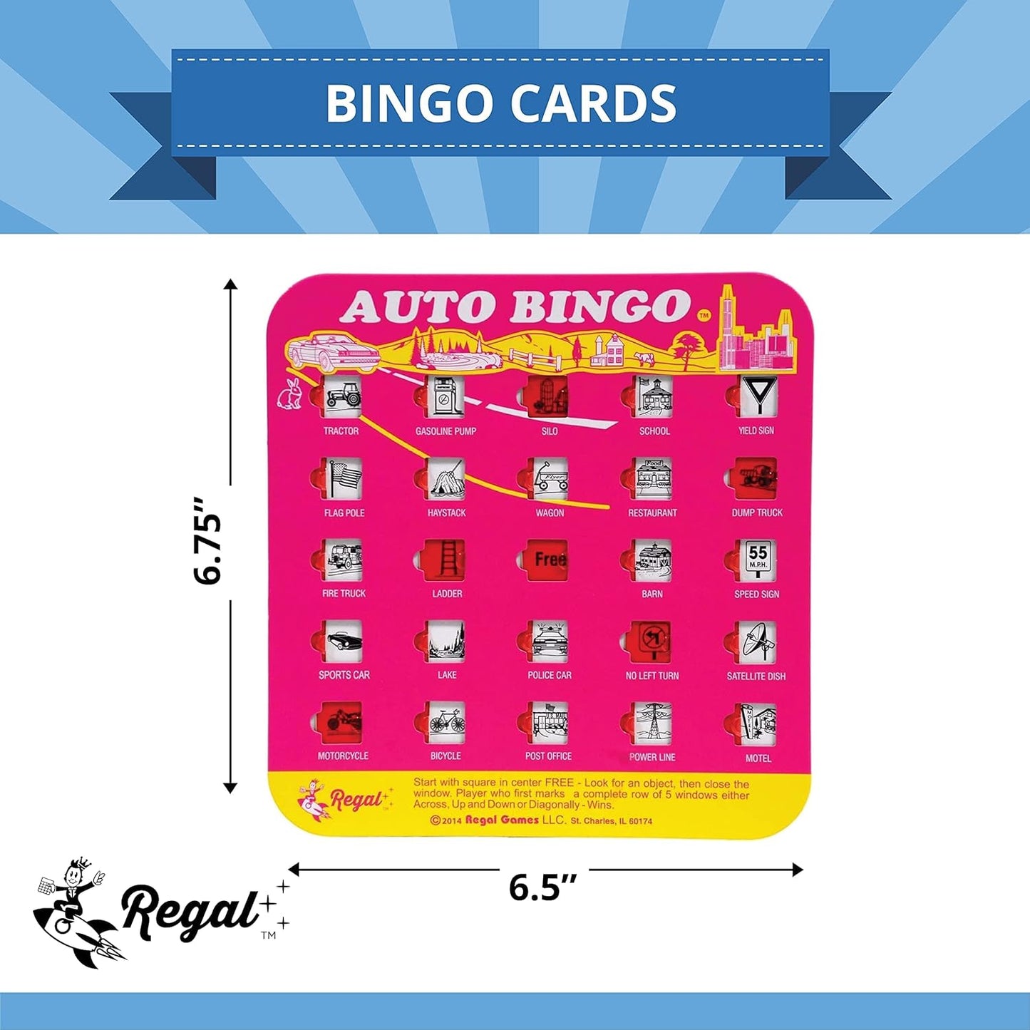 Regal Games Finger-Tip Shutter Bingo Cards with Sliding Windows - Auto Bingo Game Set - Travel Game for Adults & Kids - Reusable, No Chips & Daubers Needed - 4 Packs - Pink
