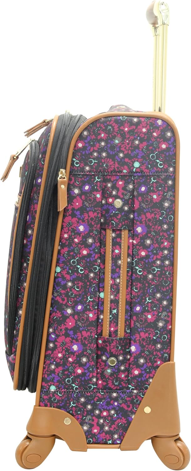 Steve Madden Designer Luggage Collection - Lightweight Softside Expandable Suitcase for Men & Women - Durable 20 Inch Carry On Bag with 4-Rolling Spinner Wheels (Dark Purple)