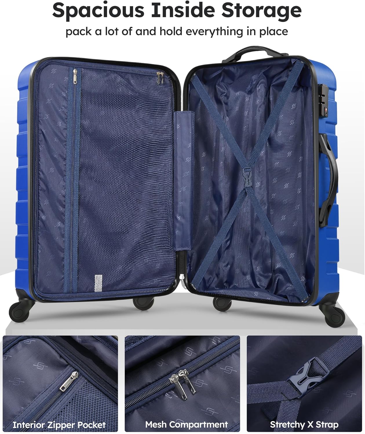 Suitour Luggage 3 Piece Sets Hard Shell Luggage Set with Spinner Wheels, TSA Lock, 20 24 28 inch Travel Suitcase Sets, Bright Blue