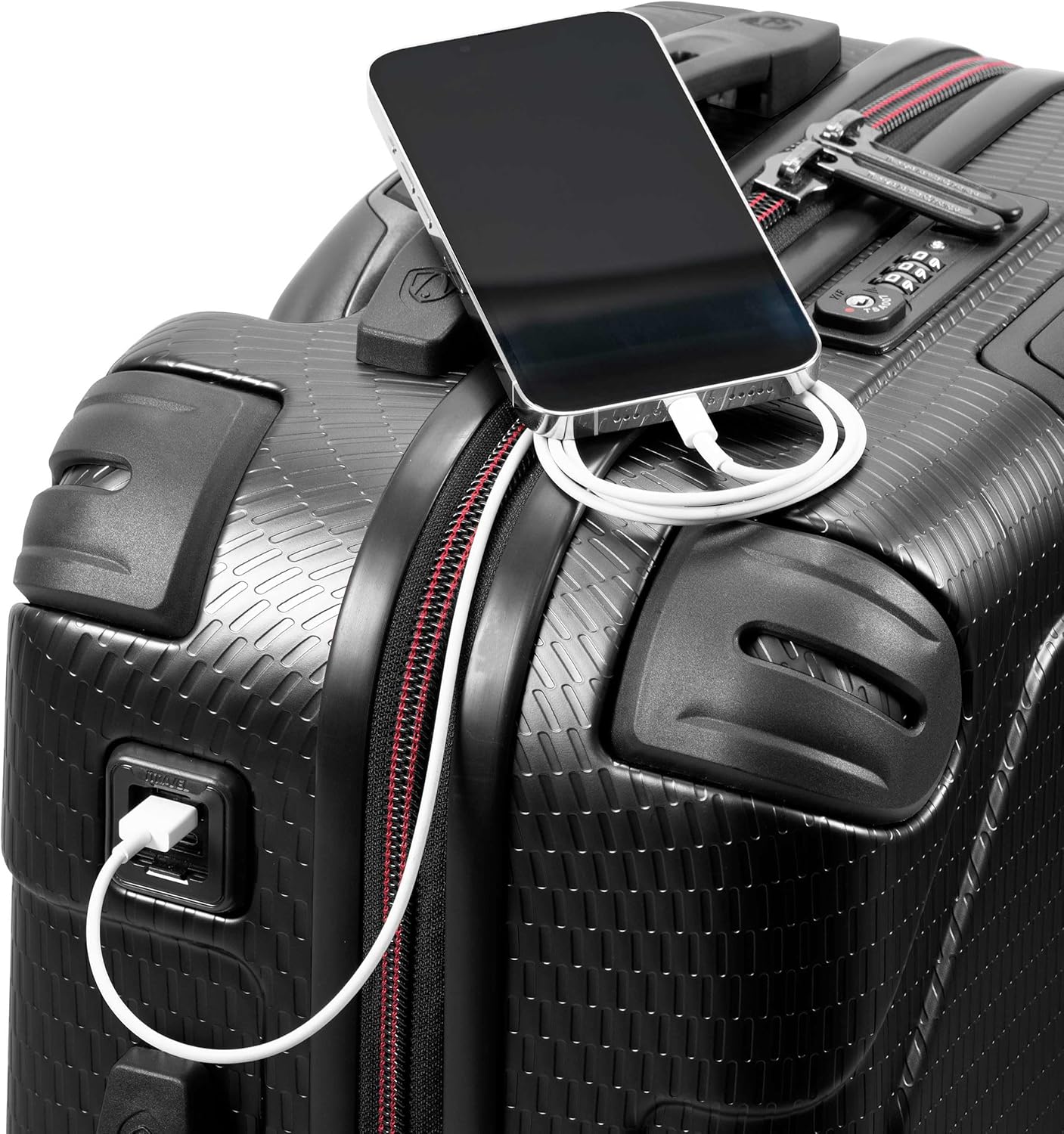 Traveler's Choice Maxporter II 22" Hardside Polycarbonate Spinner Carry-On Luggage, USB Port, TSA Lock, Black