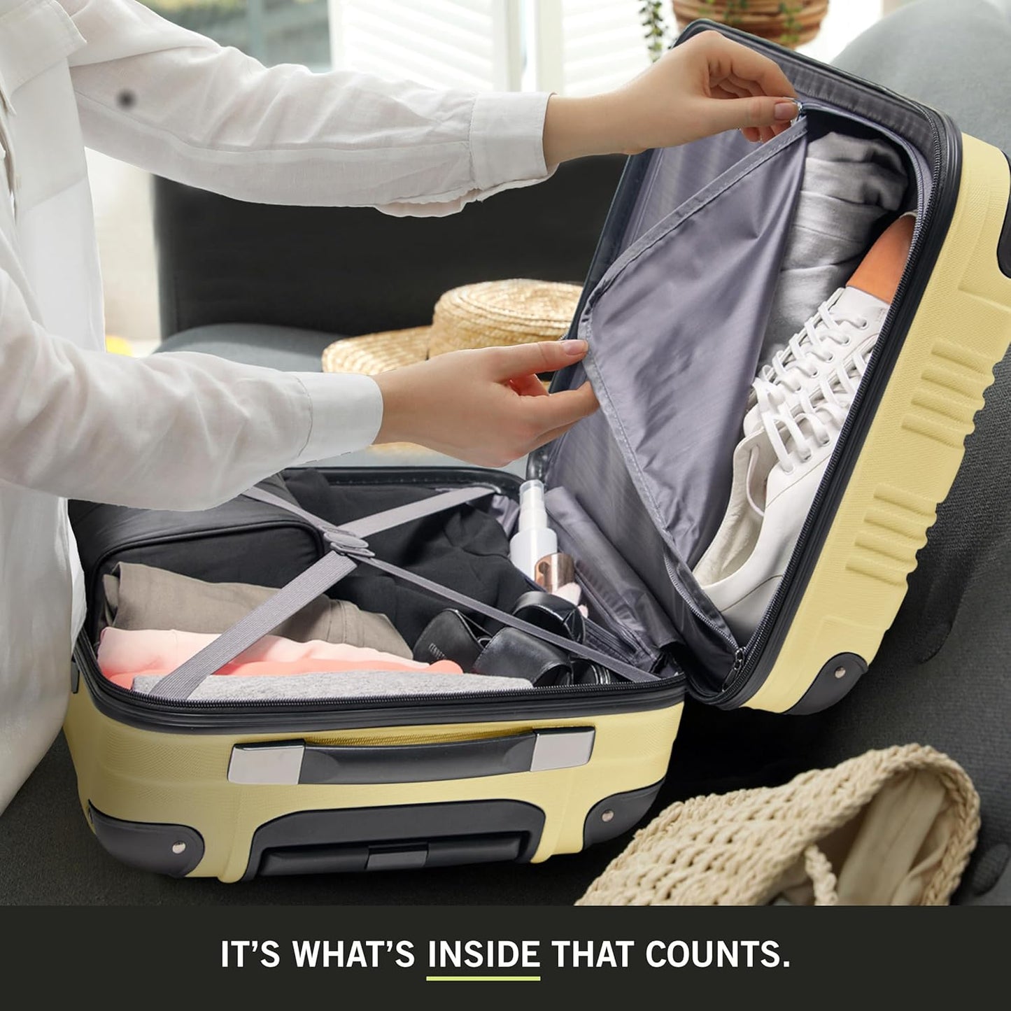 Kenneth Cole REACTION Out of Bounds Lightweight Hardshell 4-Wheel Spinner Luggage, Pale Banana, 2-Piece Set (20" & 28")