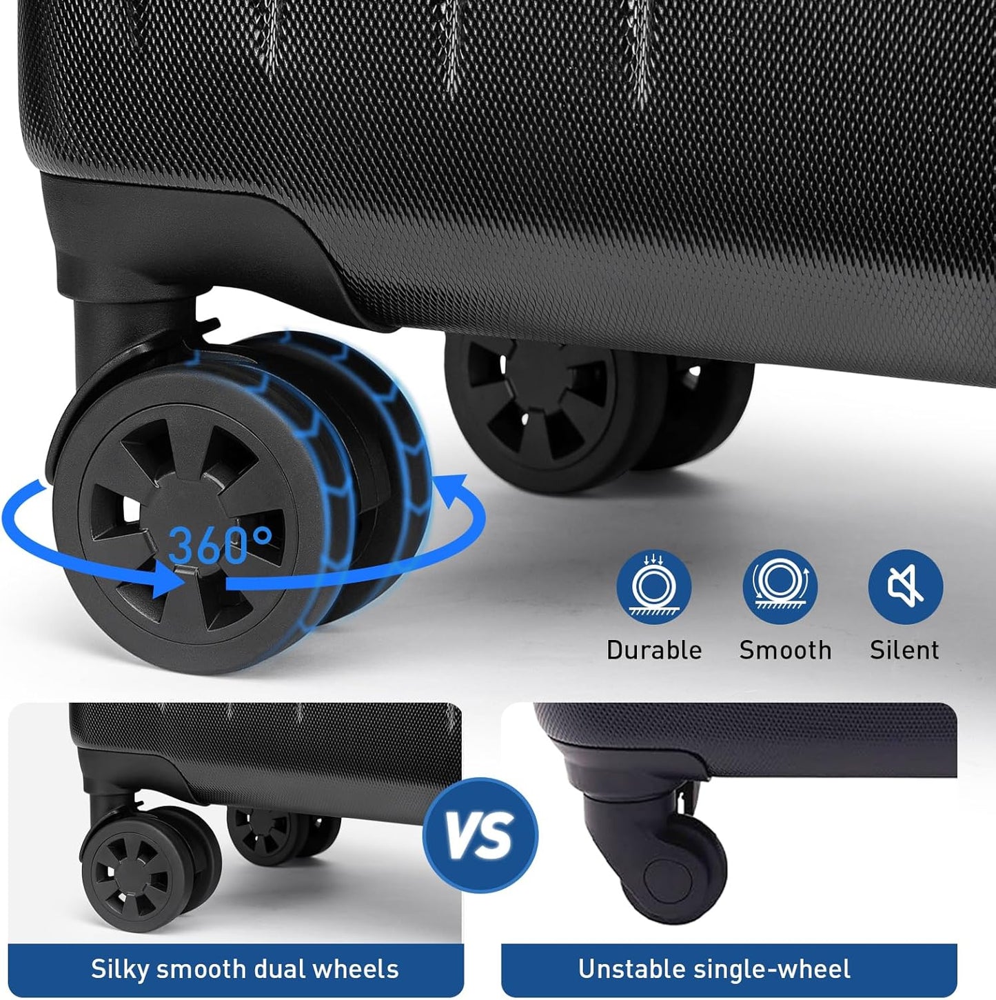 KYME Luggage Sets 2 Piece Hardshell 20"/24" Suitcase with Double Spinner Wheels Hardside Suitcases Sets with TSA Lock PC+ABS Travel Luggage (Black, 2Pcs Set(20"/24"))