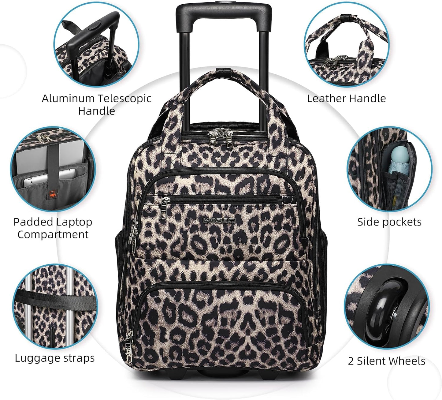 LARVENDER Underseat Carry On Luggage with Wheels Softside 16-inch Underseater Luggage Lightweight Overnight Suitcase for Men Women, Leopard, 3 Piece (16/BP/TB)
