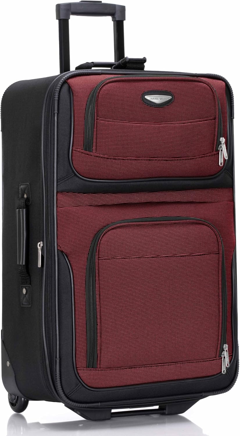 Travel Select Amsterdam 25-Inch Softside Expandable Rolling Upright Luggage, Lightweight 2-Wheel Suitcase with Push-Button Handle, Burgundy