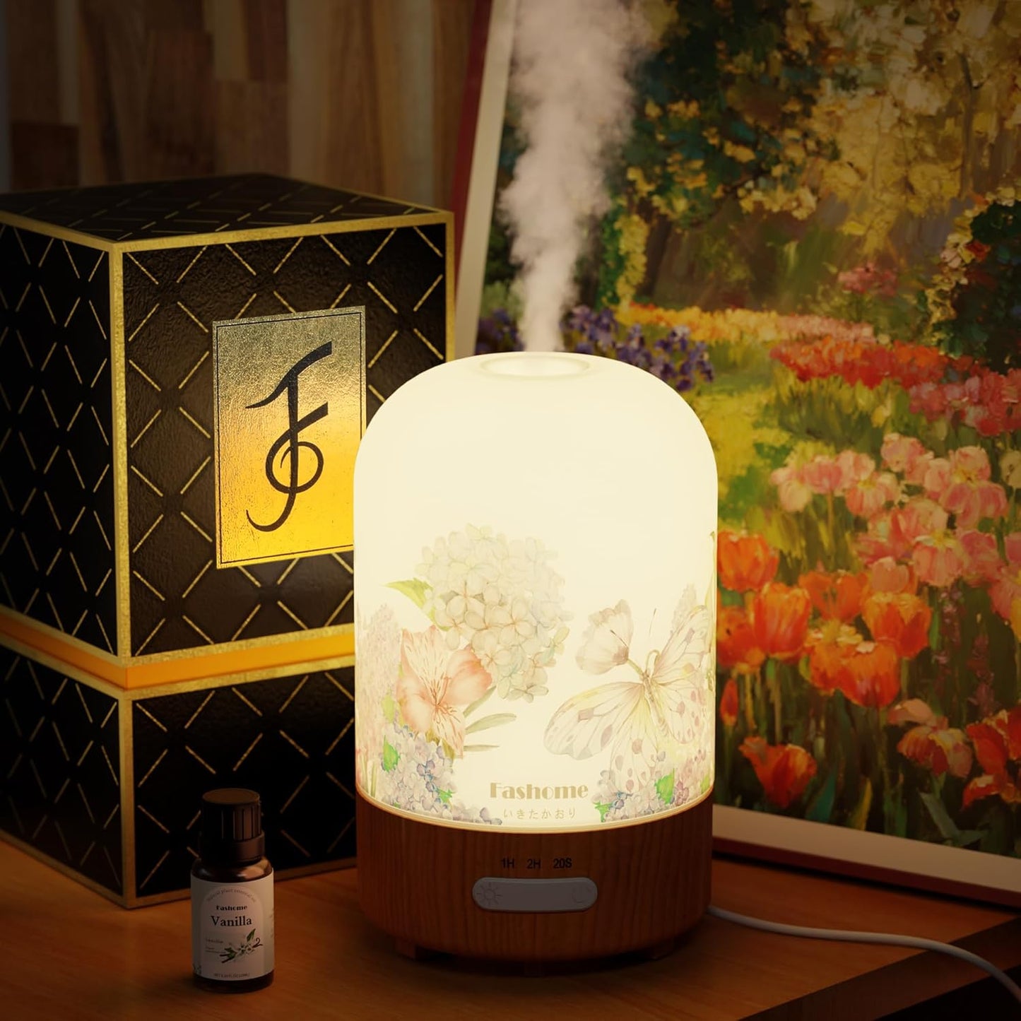 Essential Oil Diffuser with Vanilla Oil, 100ml Ultrasonic Aromatherapy Humidifier, 6 in 1 Scent Vaporizer with Timer and Auto-Off (Spring-Vanilla Oil)