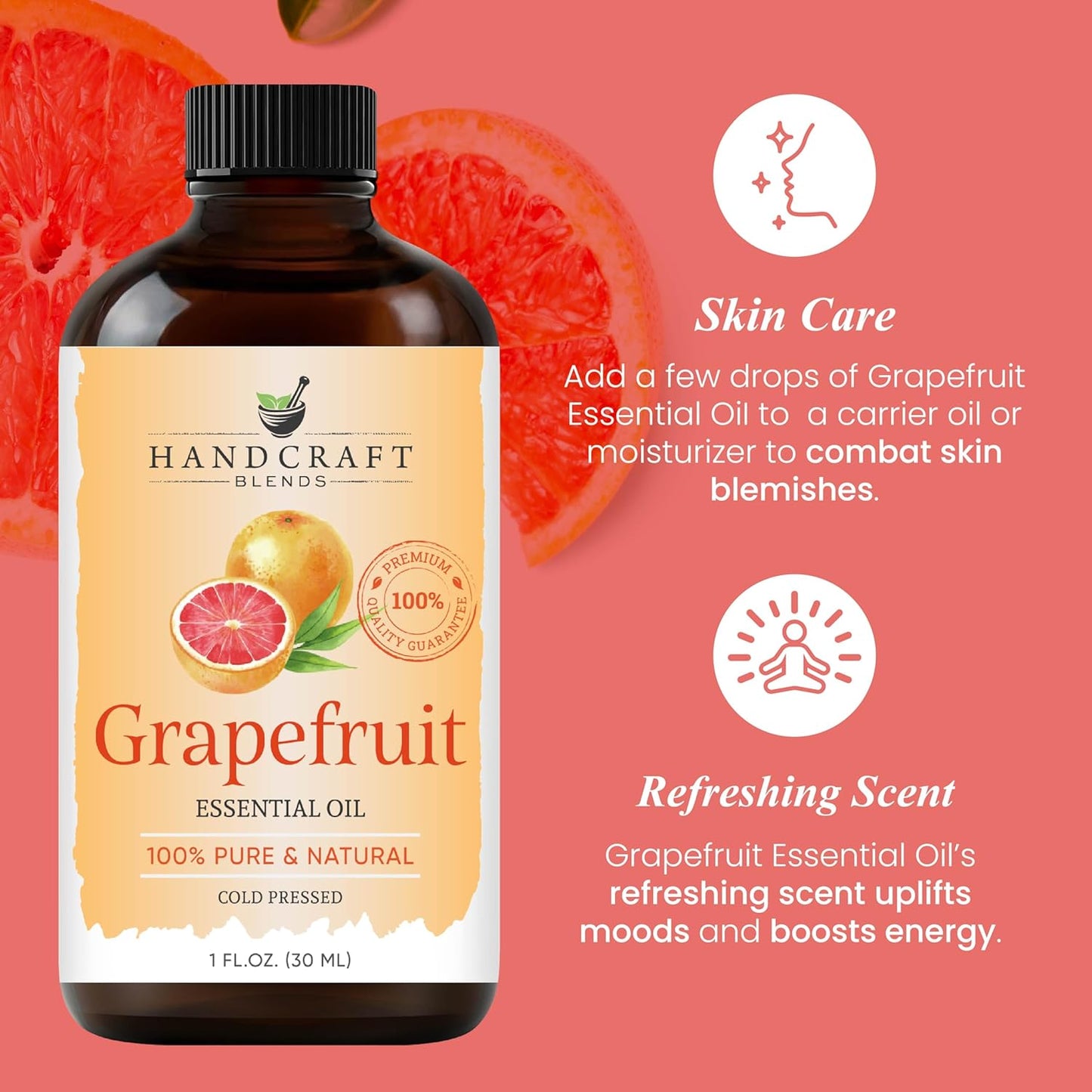 Handcraft Blends Grapefruit Essential Oil – 1 Fl Oz – 100% Pure and Natural – Premium Grade Essential Oil for Diffuser and Aromatherapy, Skin, Massage, Candle and Soap Making Fragrance