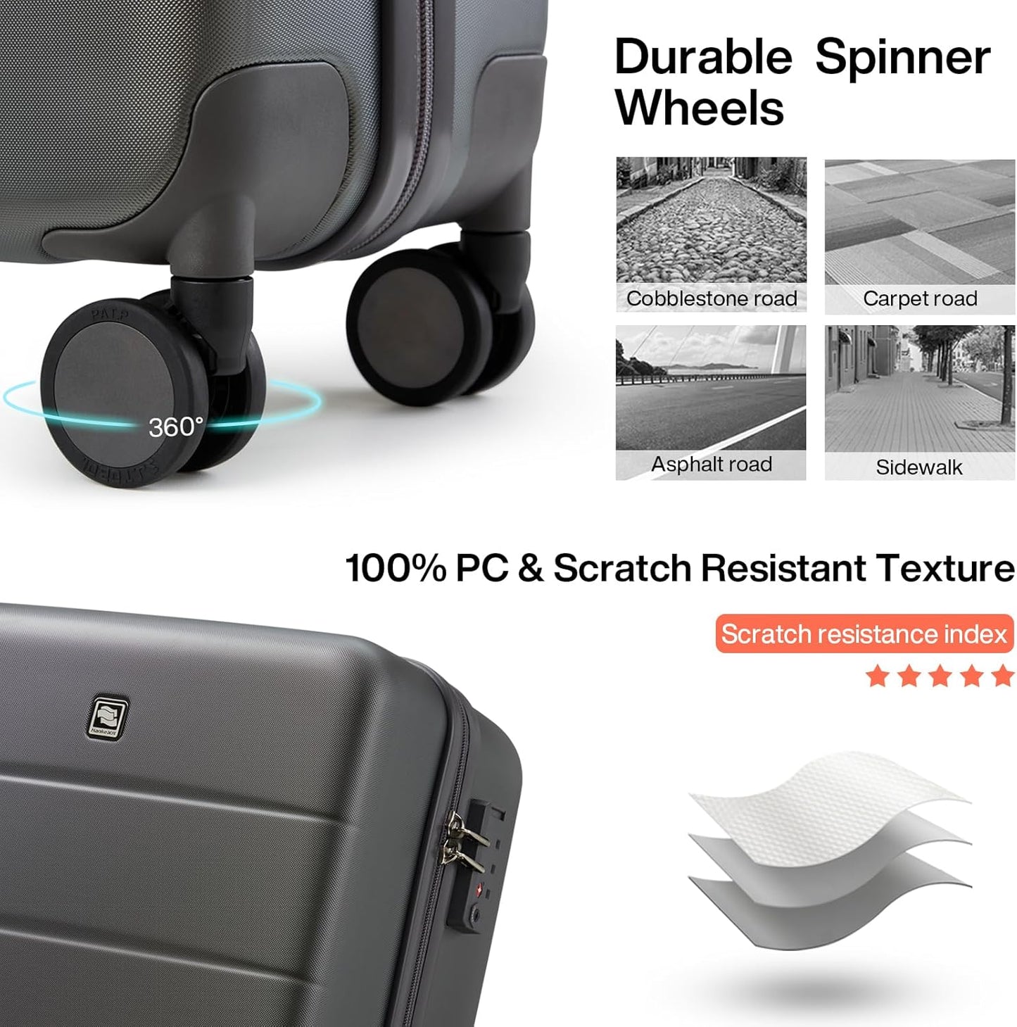 Hanke 16 Inch Underseat Carry On Luggage Hard Shell Suitcases with Wheels Mini Small Carry On Bag for Airline Approved TSA Luggage Lightweight Travel Suitcase(Graphite Grey)