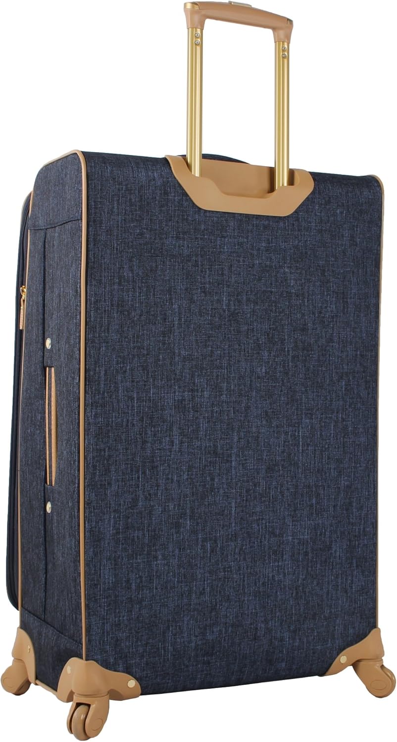 Nicole Miller New York Luggage Collection - Designer Lightweight Softside Expandable Suitcase- 20 Inch Carry On Bag with 4-Rolling Spinner Wheels (Paige Navy)