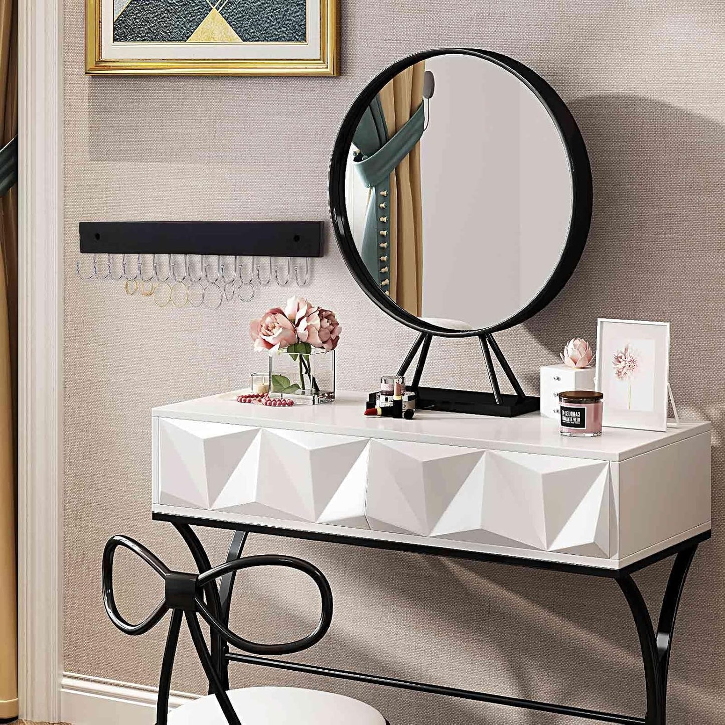 Wall Mounted Necklace Holder, Classic Style Necklace Holder, Tangle-Free Wall Jewelry Organizer with 28 Hooks(2 Packs,Black)