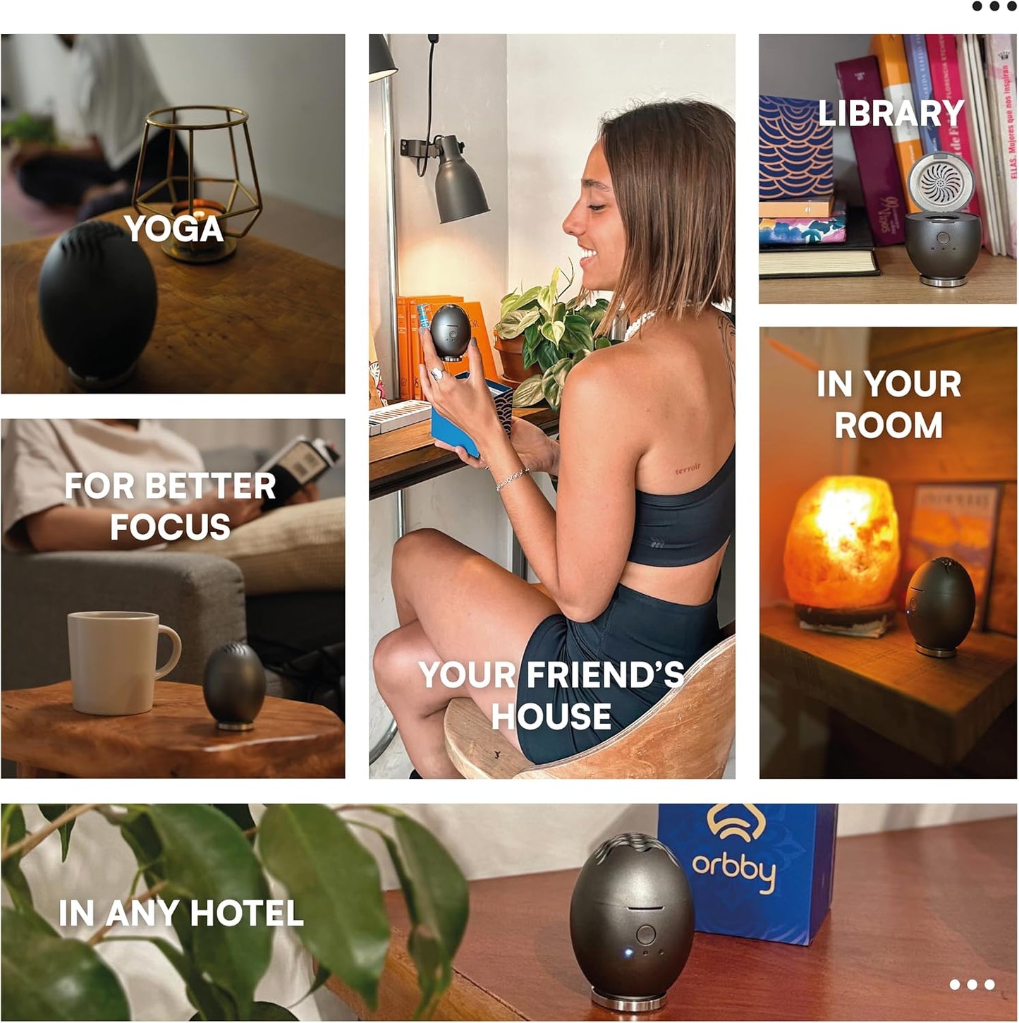 Orbby Scent Diffuser Starter Kit | Portable Small Desk Diffuser for Office: Electric Incense Burner, Cordless Pet Safe Air Freshener for Home, Odor Eliminator – Flameless (Gold, No Pellets)