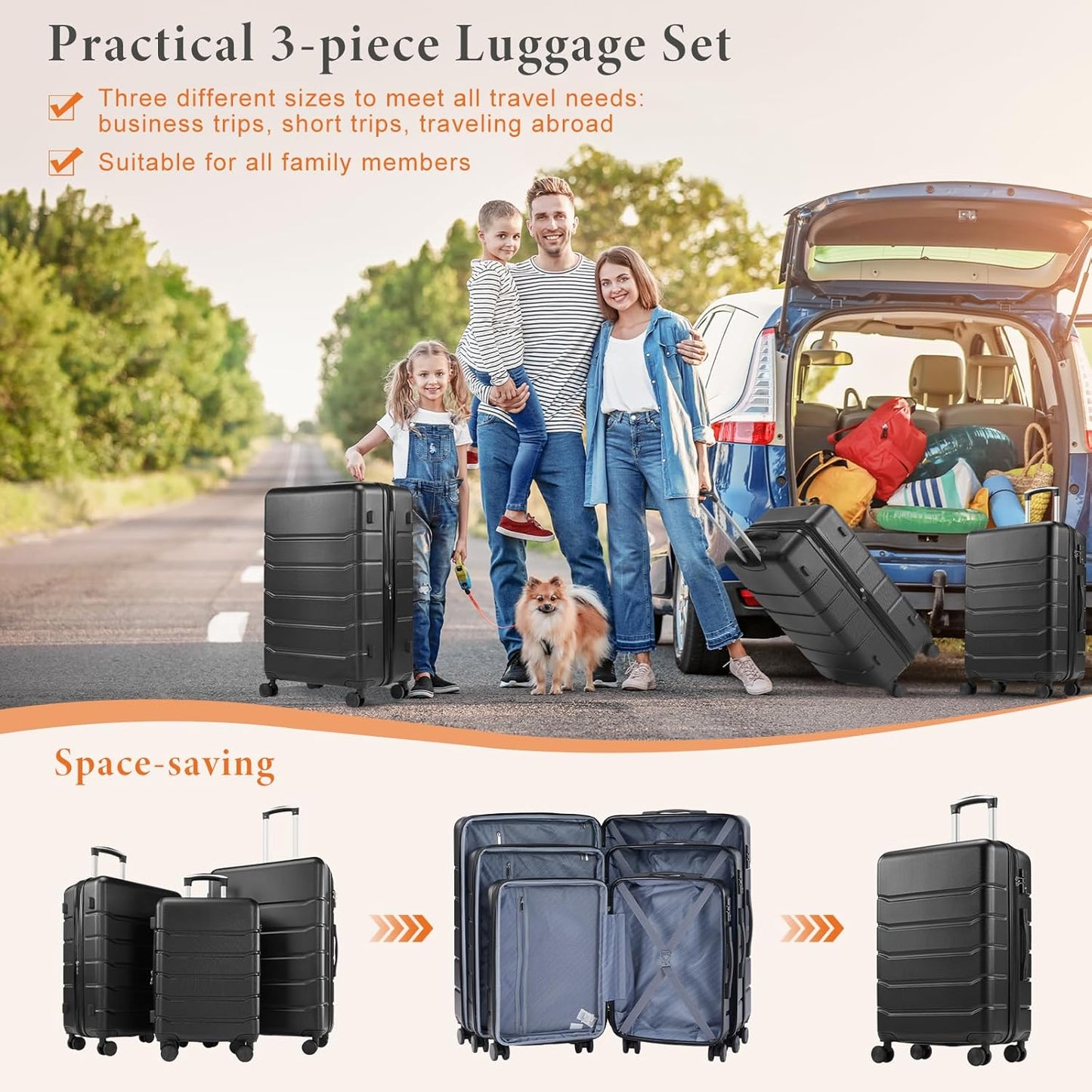 Sweetcrispy Luggage Spinner Wheels Lightweight Expandable Travel Hard Shell Suitcases with TSA Lock, Bronze Black, 3-PCS Set (20/24/28 Inch)