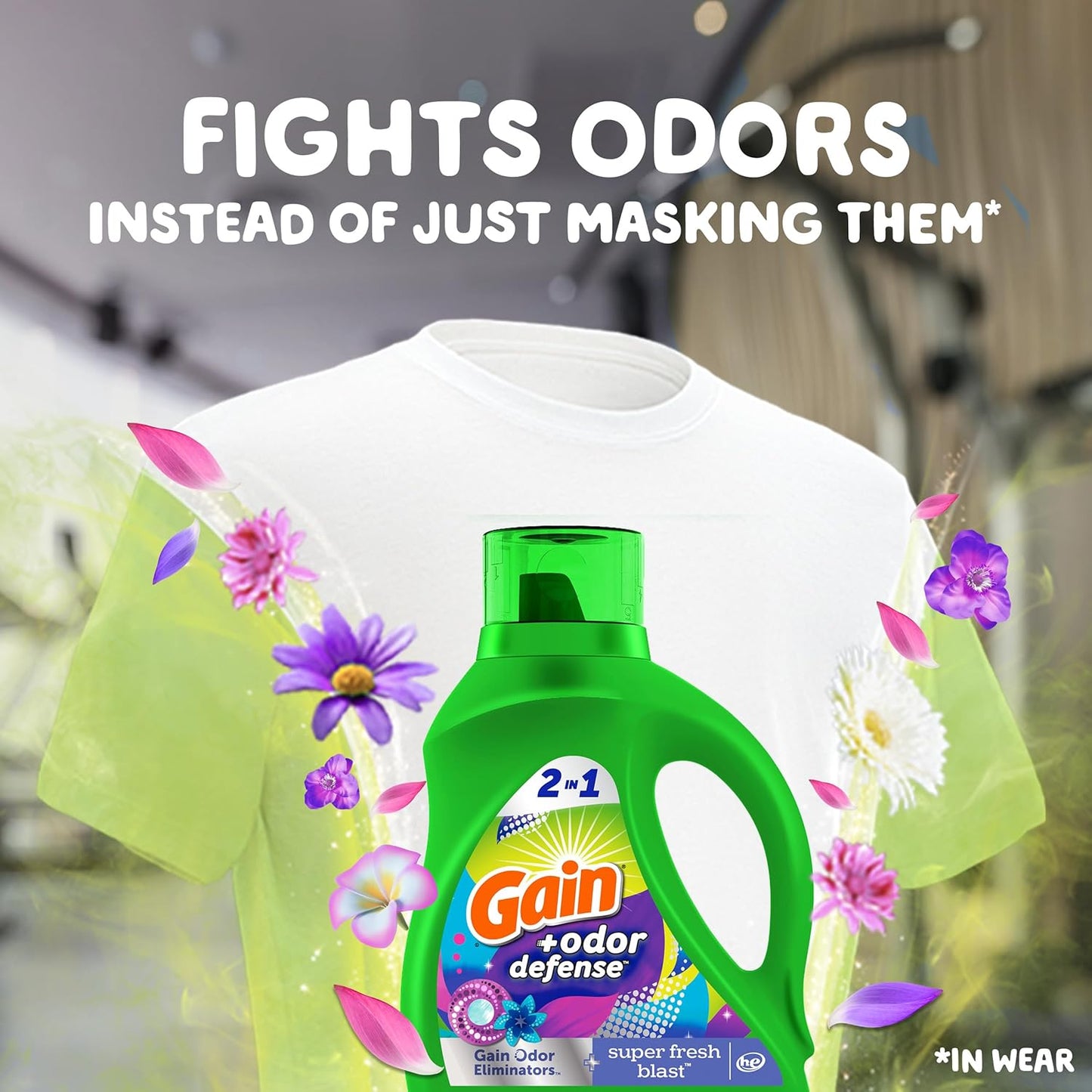 Gain + Odor Defense Liquid Laundry Detergent, Super Fresh Blast Scent, 107 Loads, HE Compatible