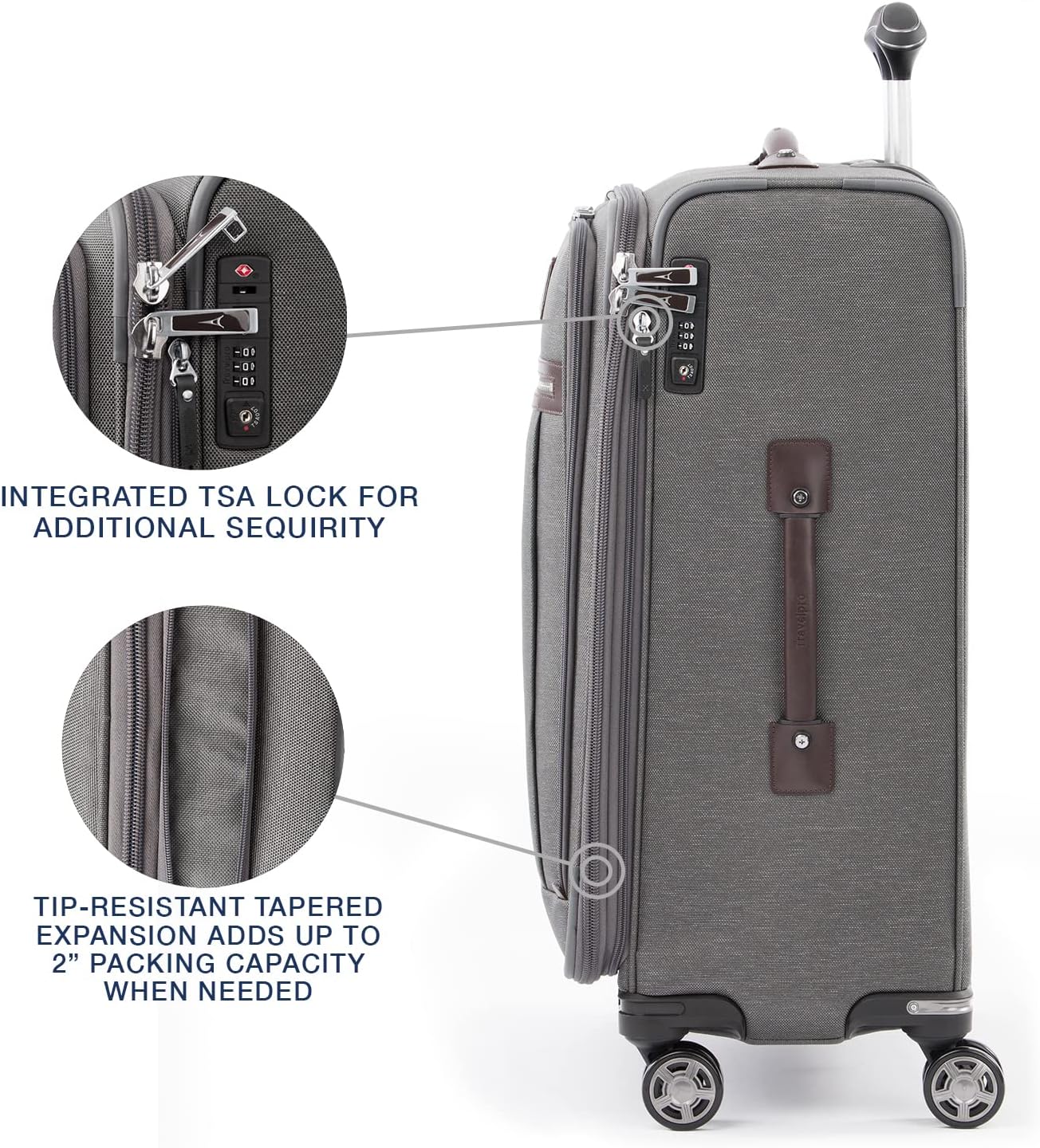 Travelpro Platinum Elite Softside Expandable Checked Luggage, 8 Wheel Spinner Large Suitcase, TSA Lock, Men and Women, Vintage Grey, Checked Large 29-Inch