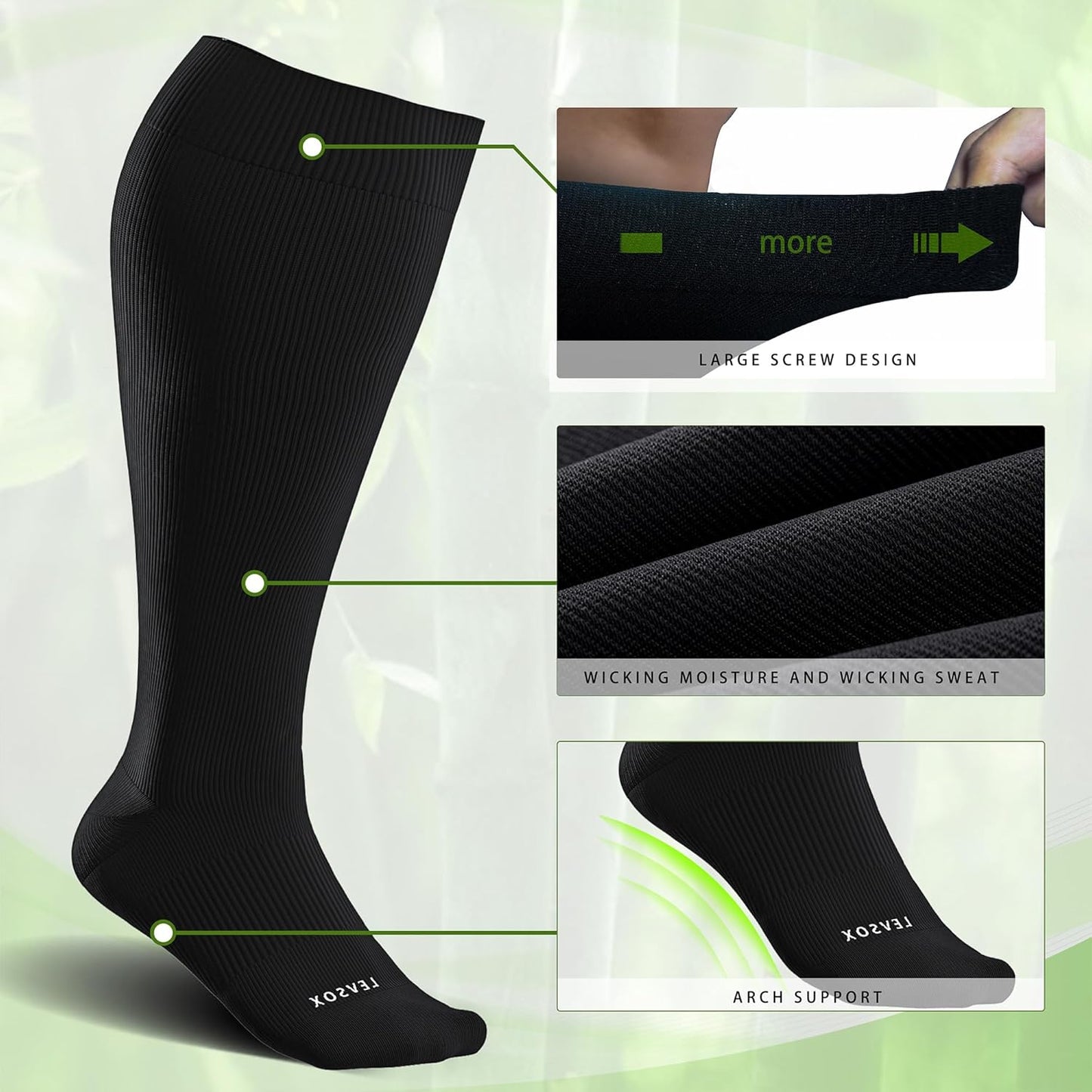 LEVSOX Wide Calf Compression Socks for Women&Men Plus Size 15-20mmHg Knee High Large Support Stockings for Circulation