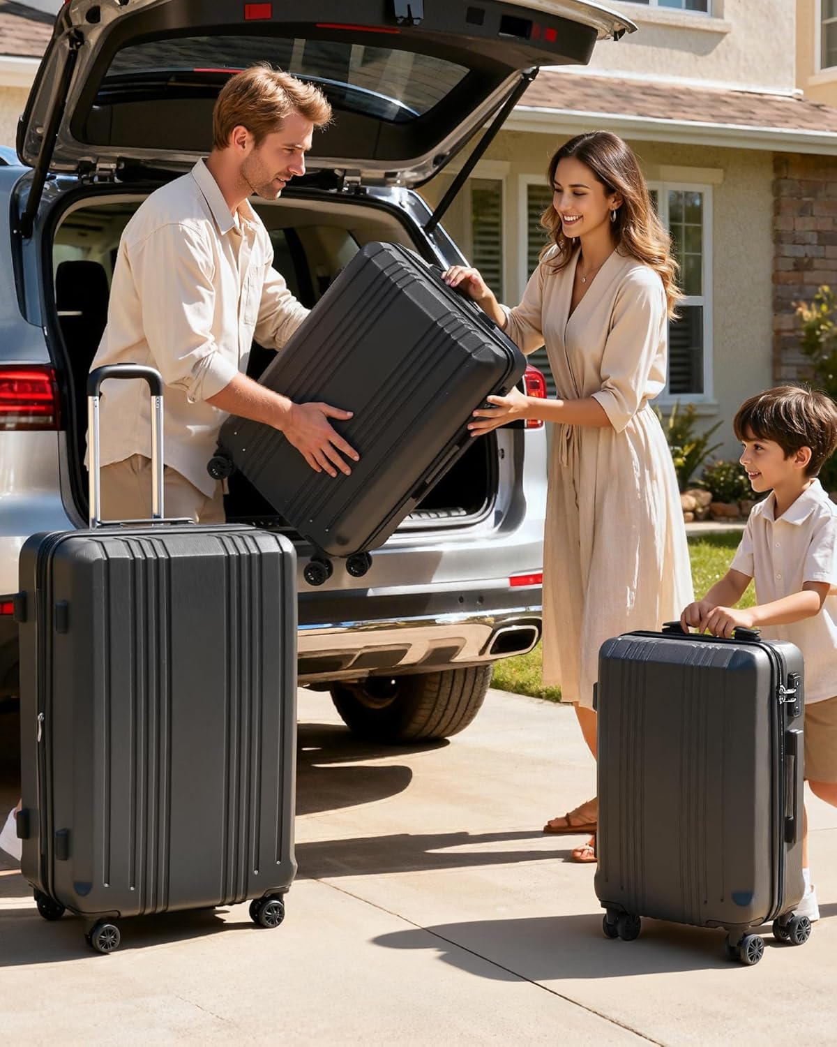 Coolife Luggage 3 Piece Set PC+ABS Hardshell Suitcases with TSA Lock, Spinner Lightweight (grey, 3 piece set)