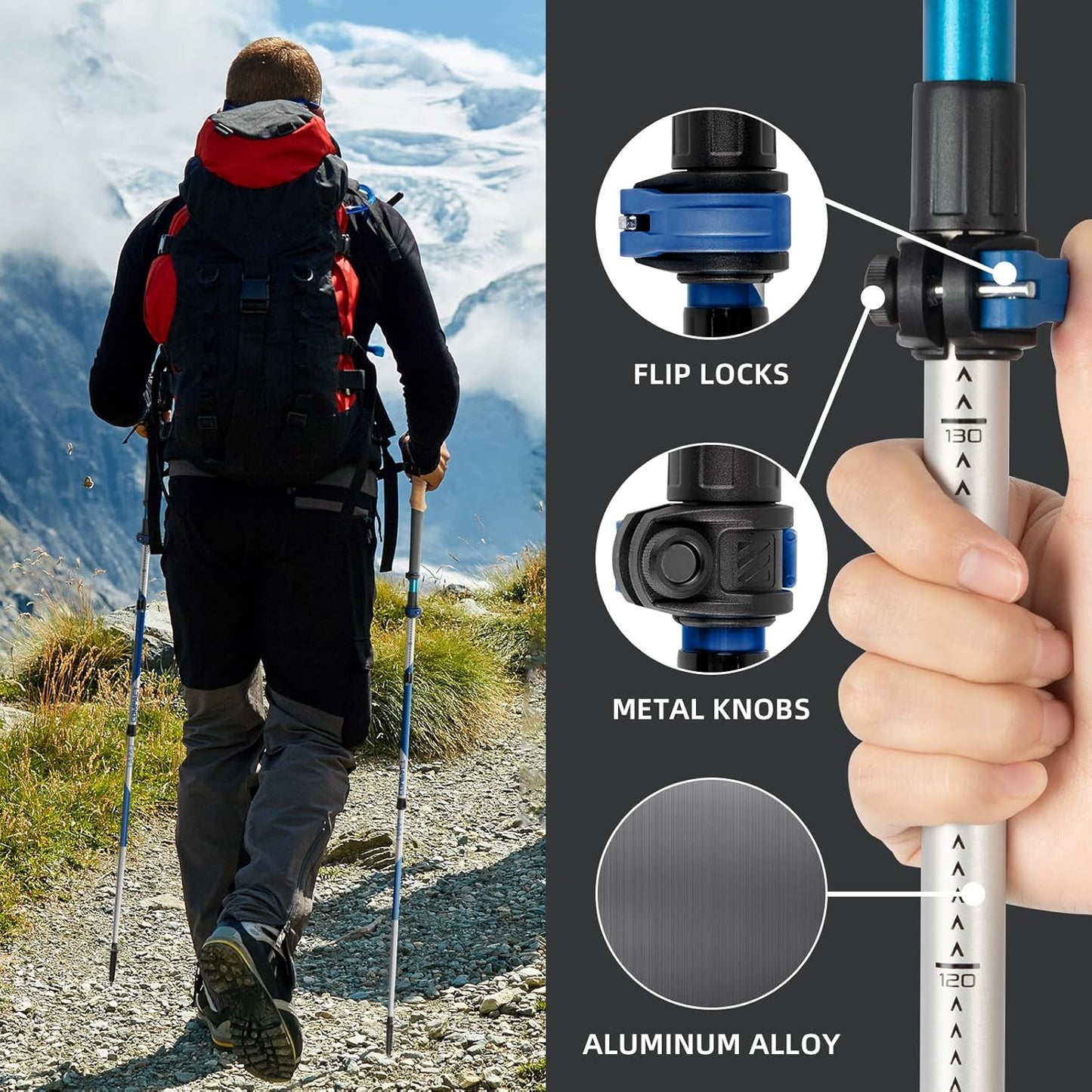 Trekking Poles, Collapsible Hiking Poles,Lightweight and Compact Walking Sticks with Adjustable Height for Men and Women